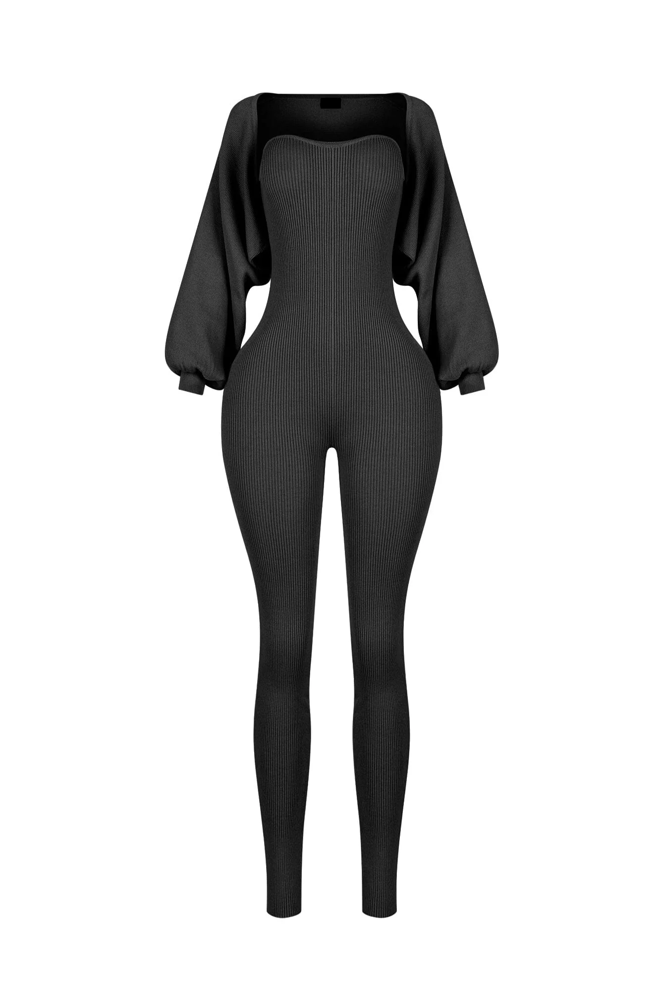 Clover Ribbed Knit Jumpsuit With Bolero SET - Image 6
