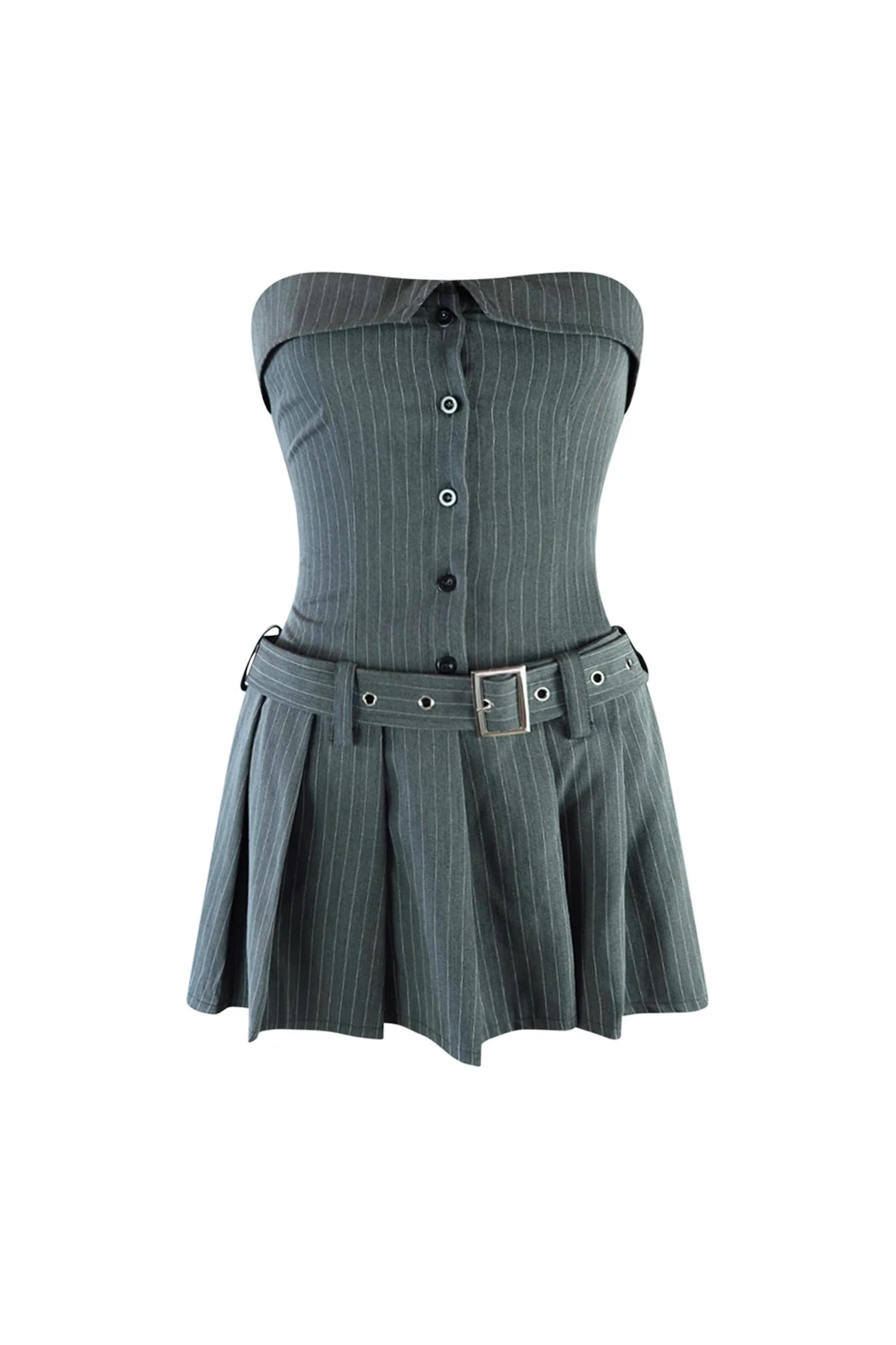 Clueless Pin Striped Pleated Tube Dress - Image 3