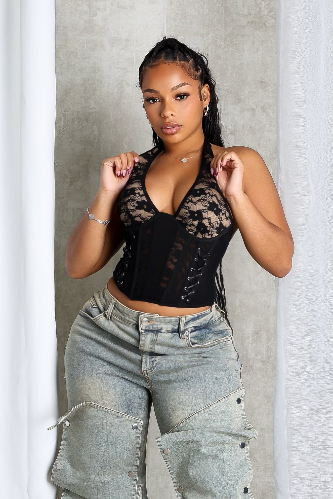 Corsabella Mesh Lace Halter Corset Top - Image 2