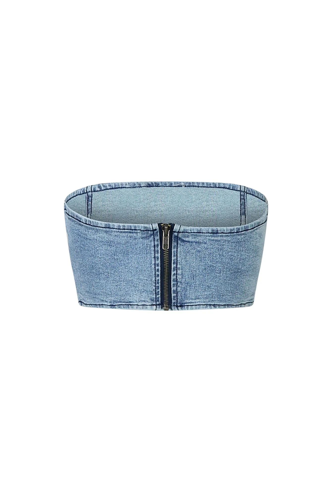 Cross Your Mind Patched Denim Tube Top - Image 4