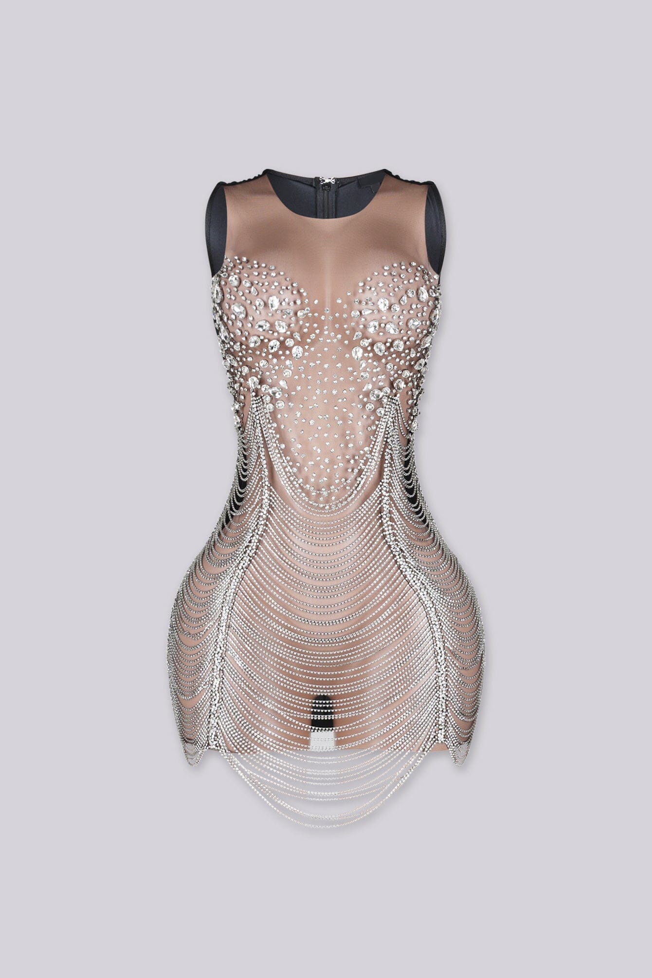 Crystal Contrast Mesh Mini Dress - Image 5