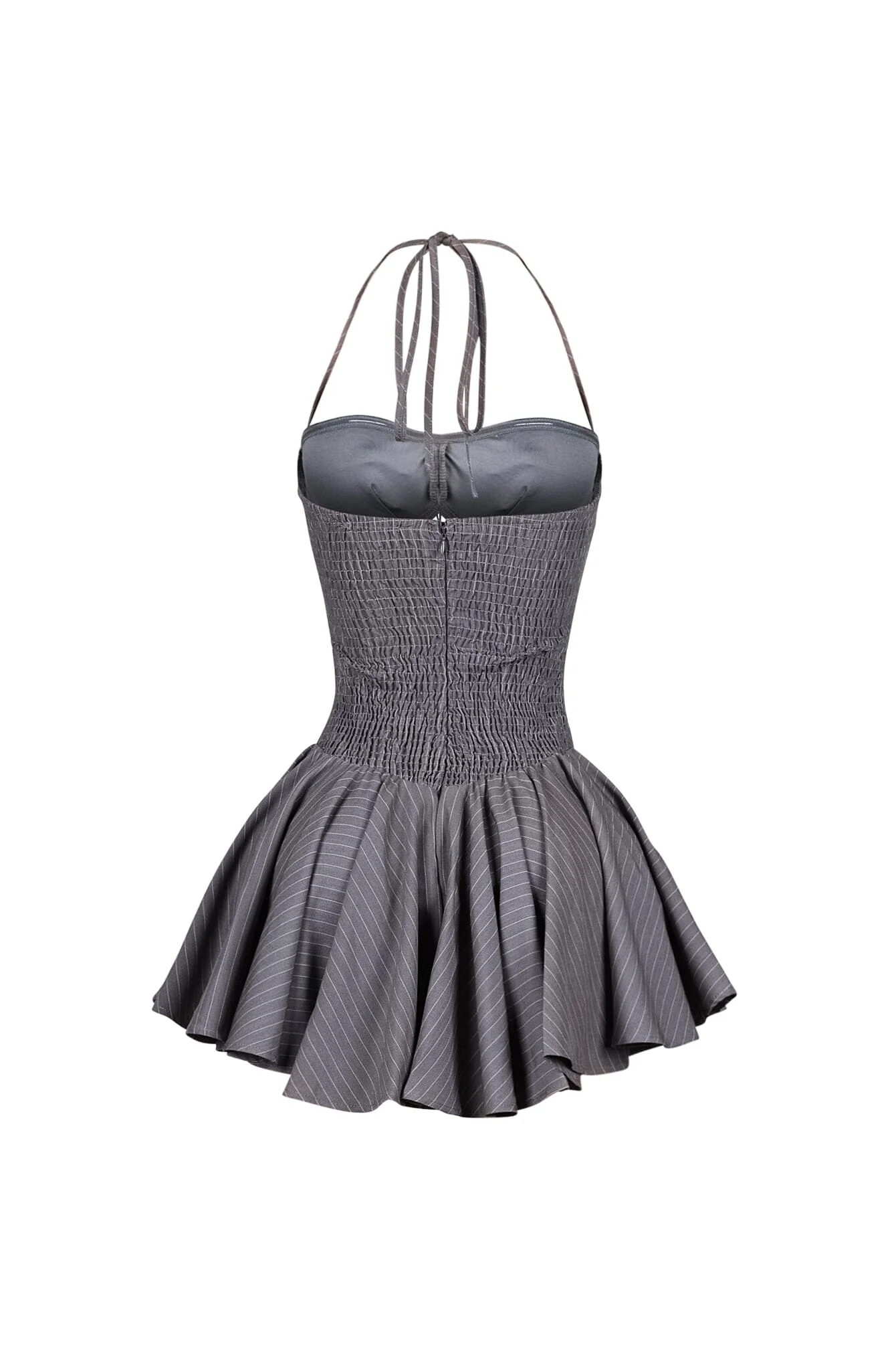 Cuttica Pinstripe Smocking Halter Mini Dress - Image 10
