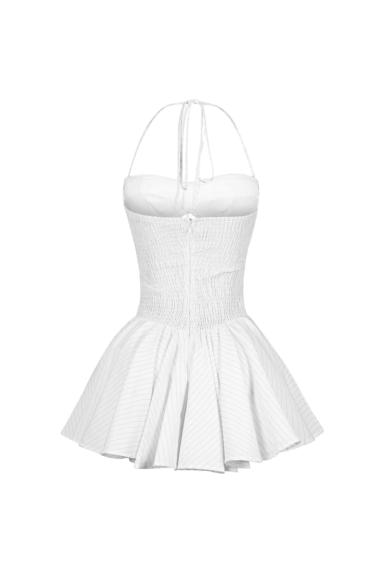Cuttica Pinstripe Smocking Halter Mini Dress - Image 11