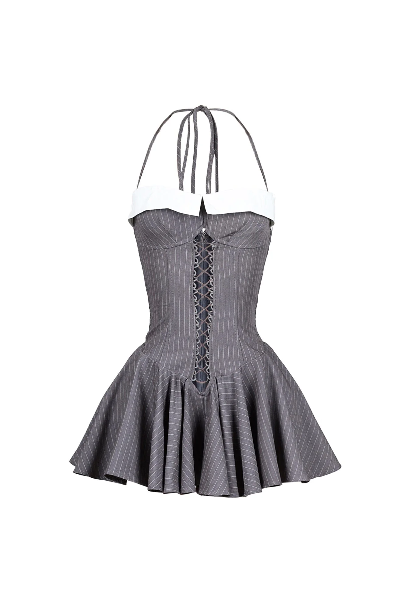 Cuttica Pinstripe Smocking Halter Mini Dress - Image 6