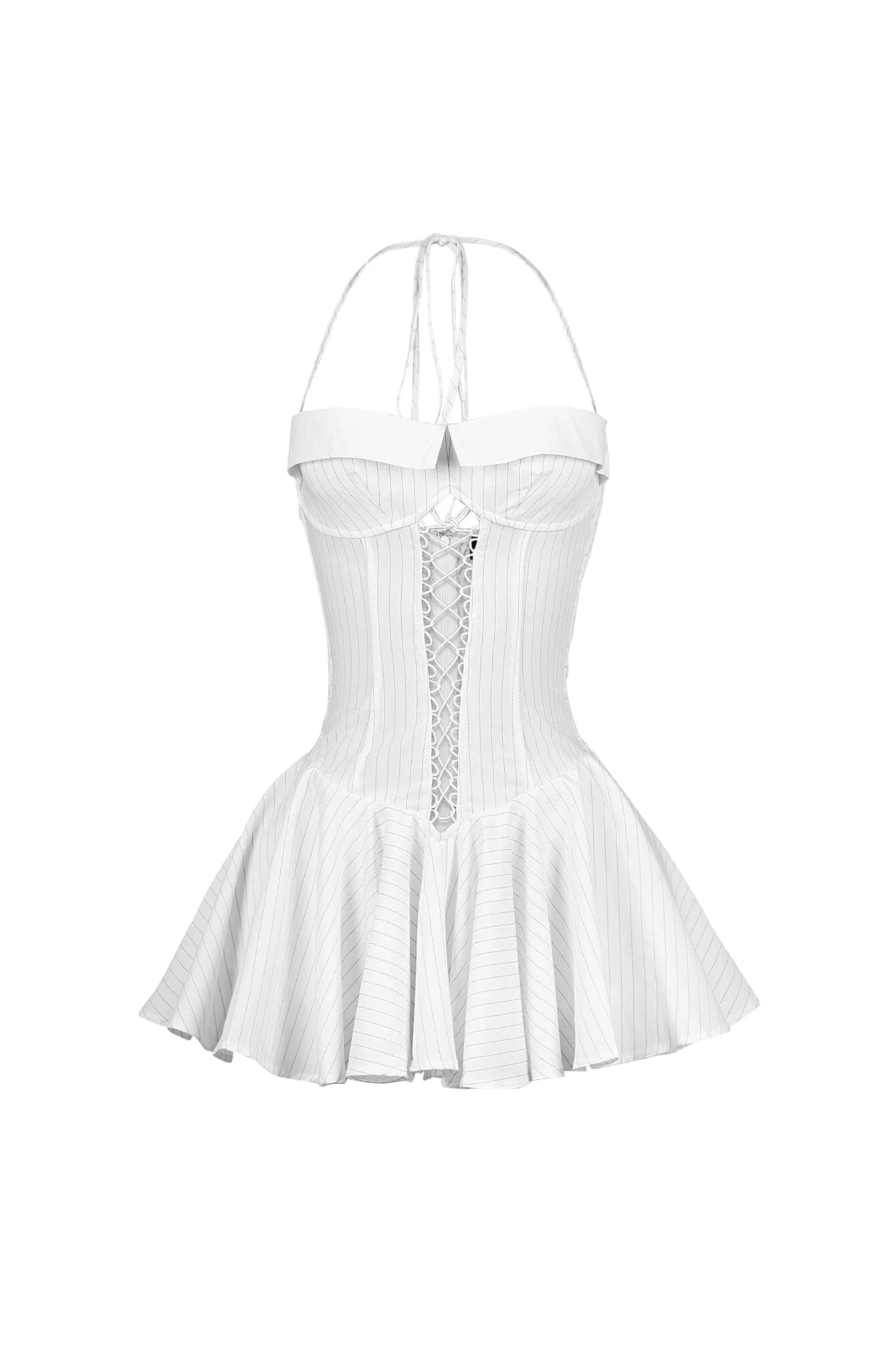 Cuttica Pinstripe Smocking Halter Mini Dress - Image 7