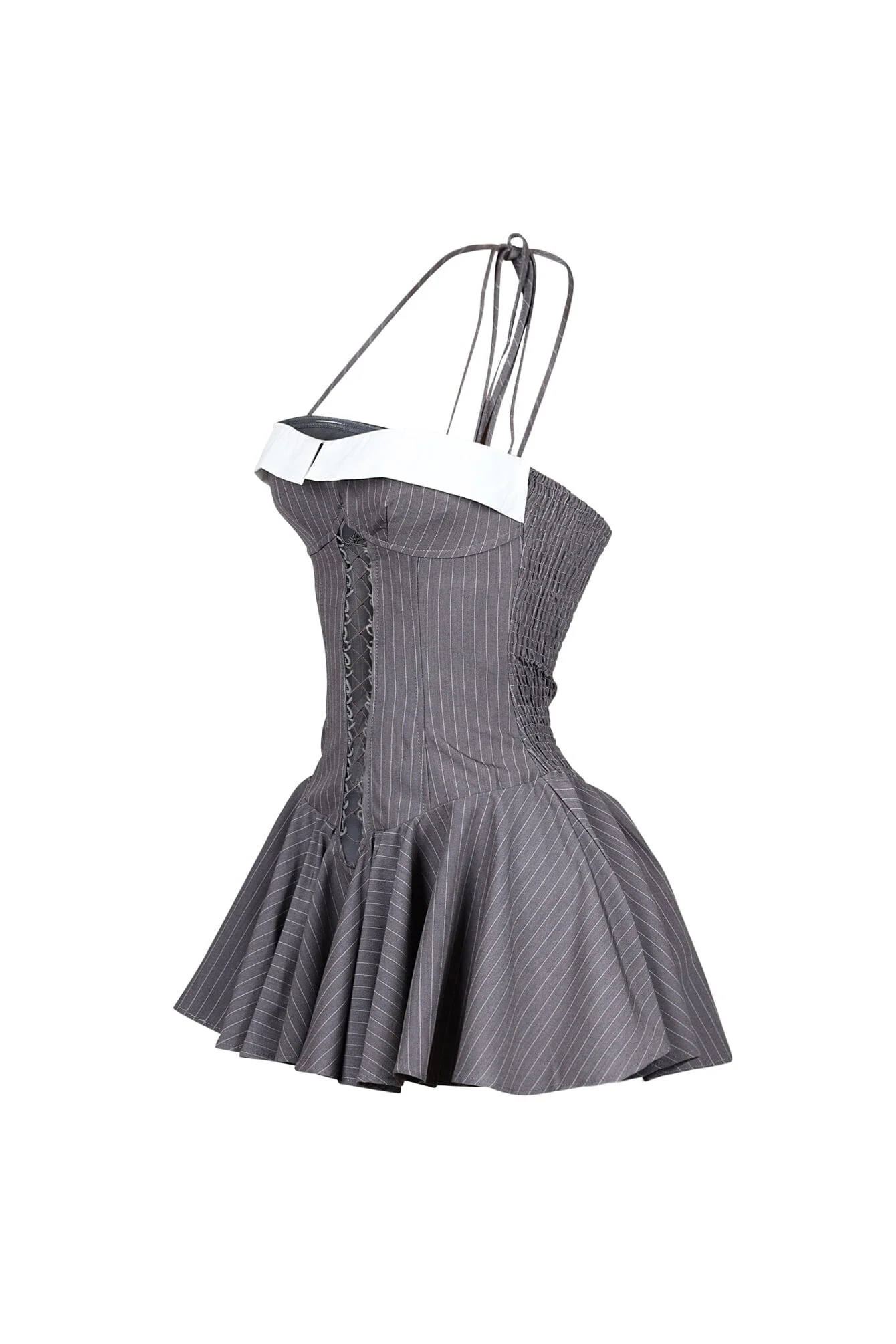 Cuttica Pinstripe Smocking Halter Mini Dress - Image 8