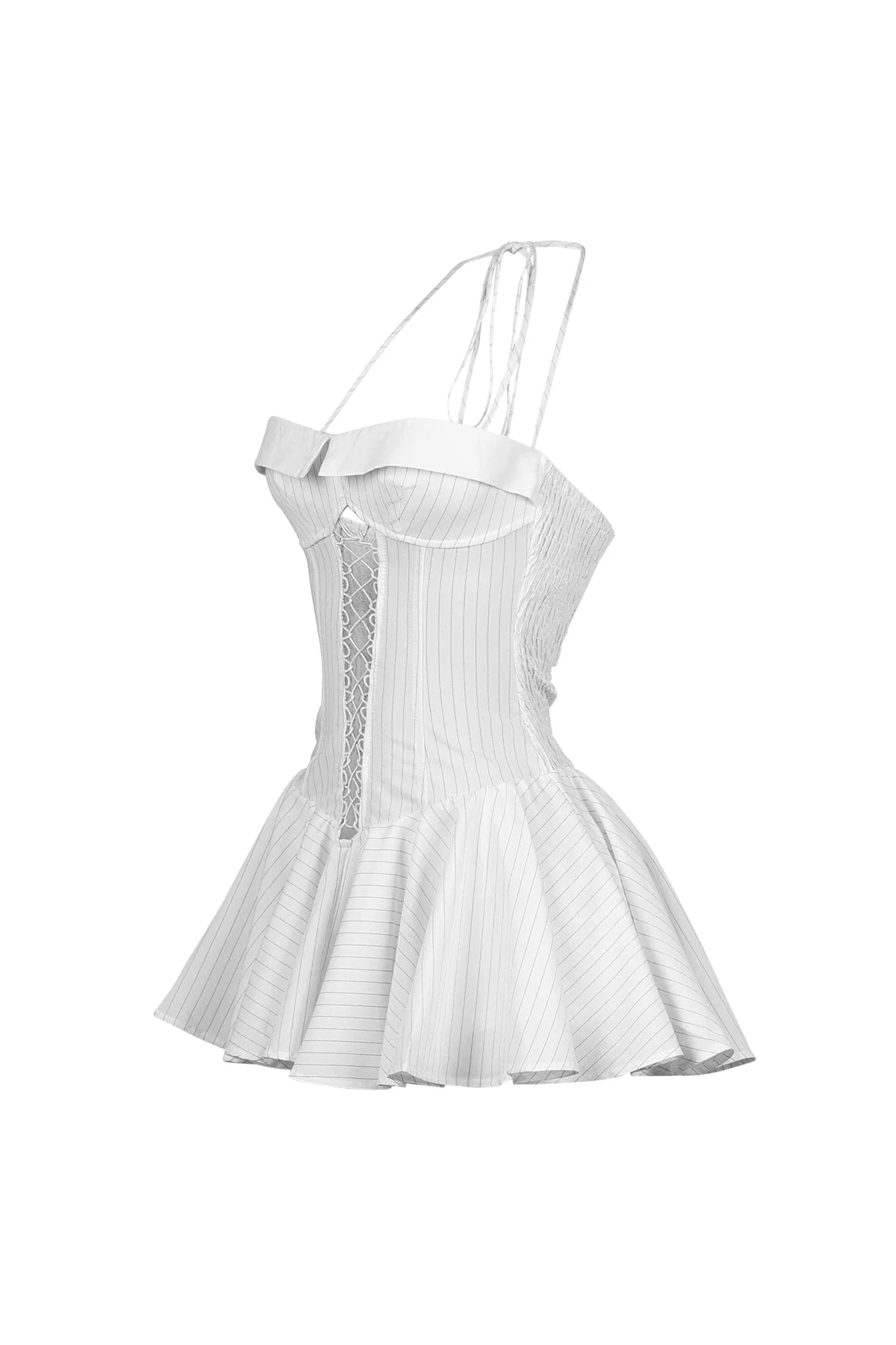 Cuttica Pinstripe Smocking Halter Mini Dress - Image 9