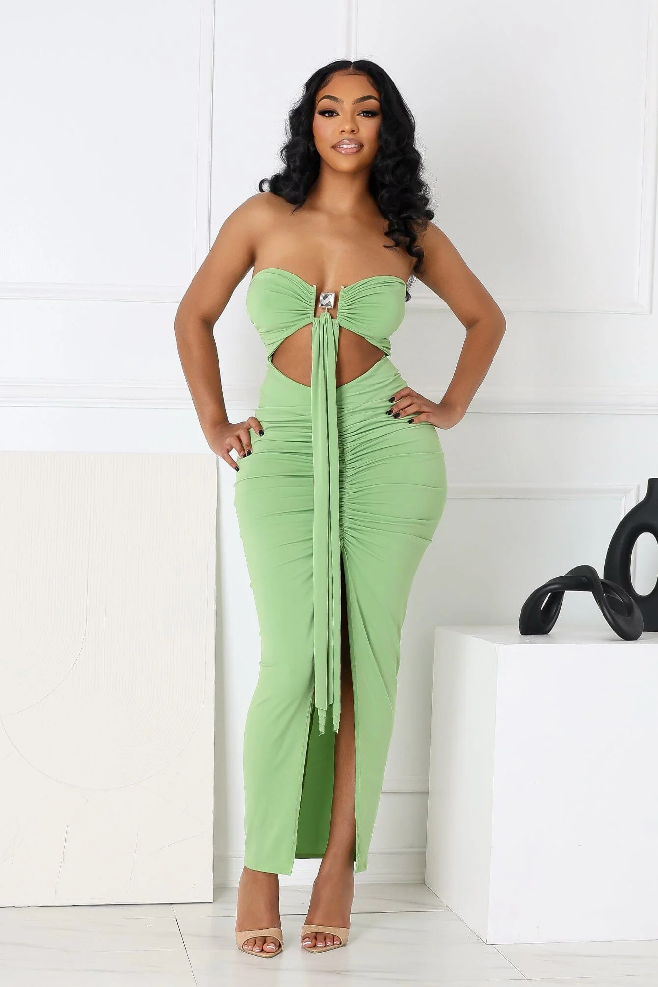 Dazzling Rhinestone Metal Detail Tube Maxi Dress - Image 2