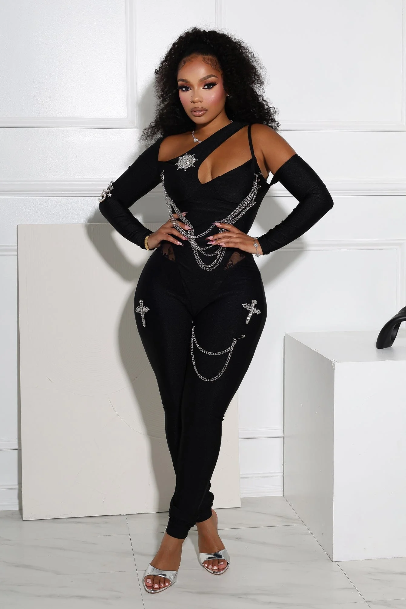 Deena Nylon Metal Chain Jumpsuit - Image 2