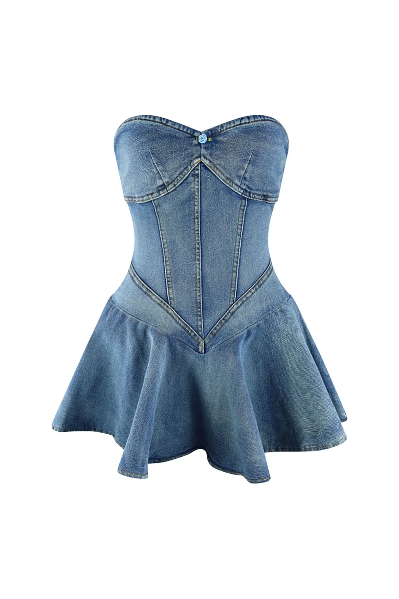 Denim Balletcore Corset Mini Dress - Image 6