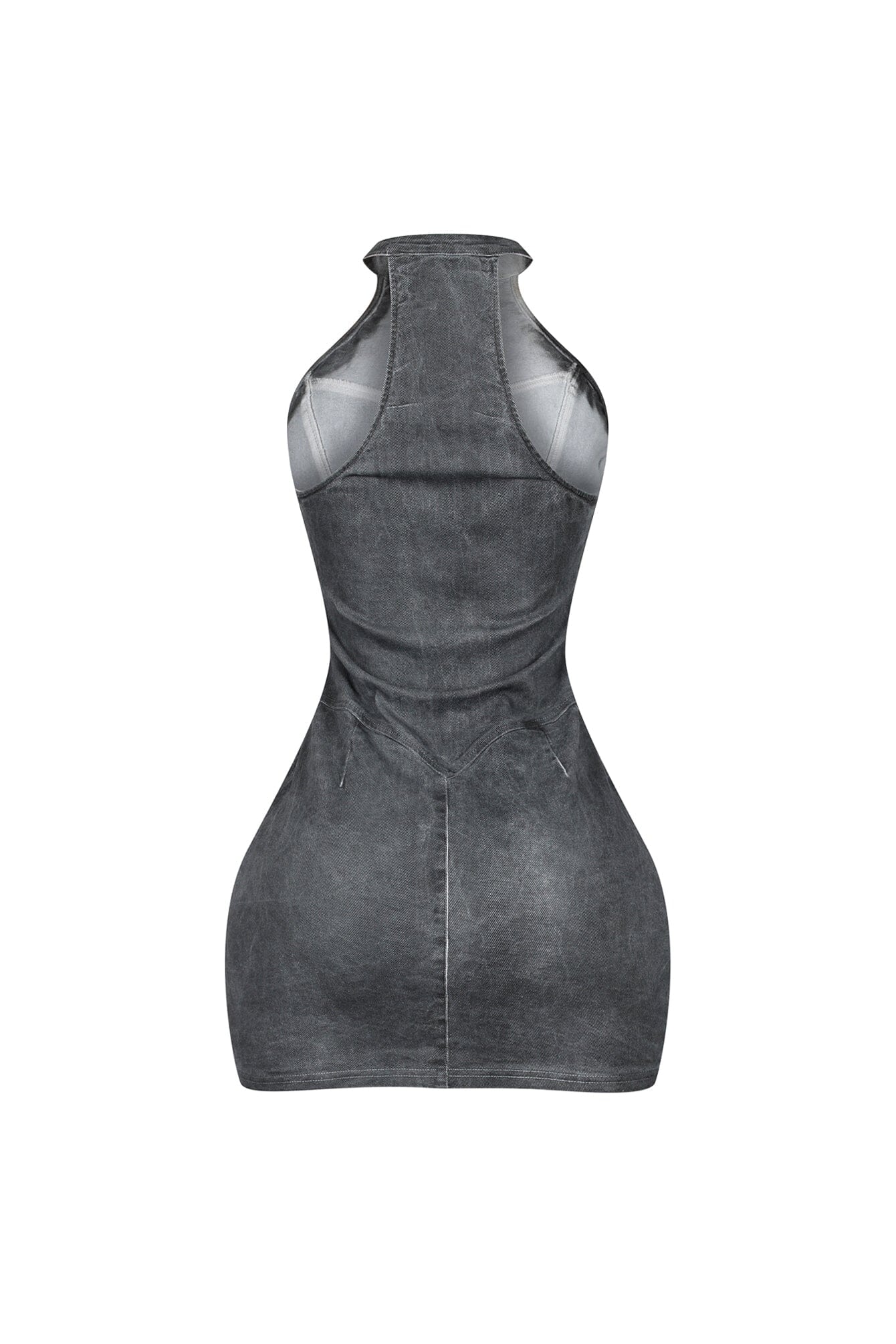 Denim Washed Halter Zip Up Mini Dress - Image 10