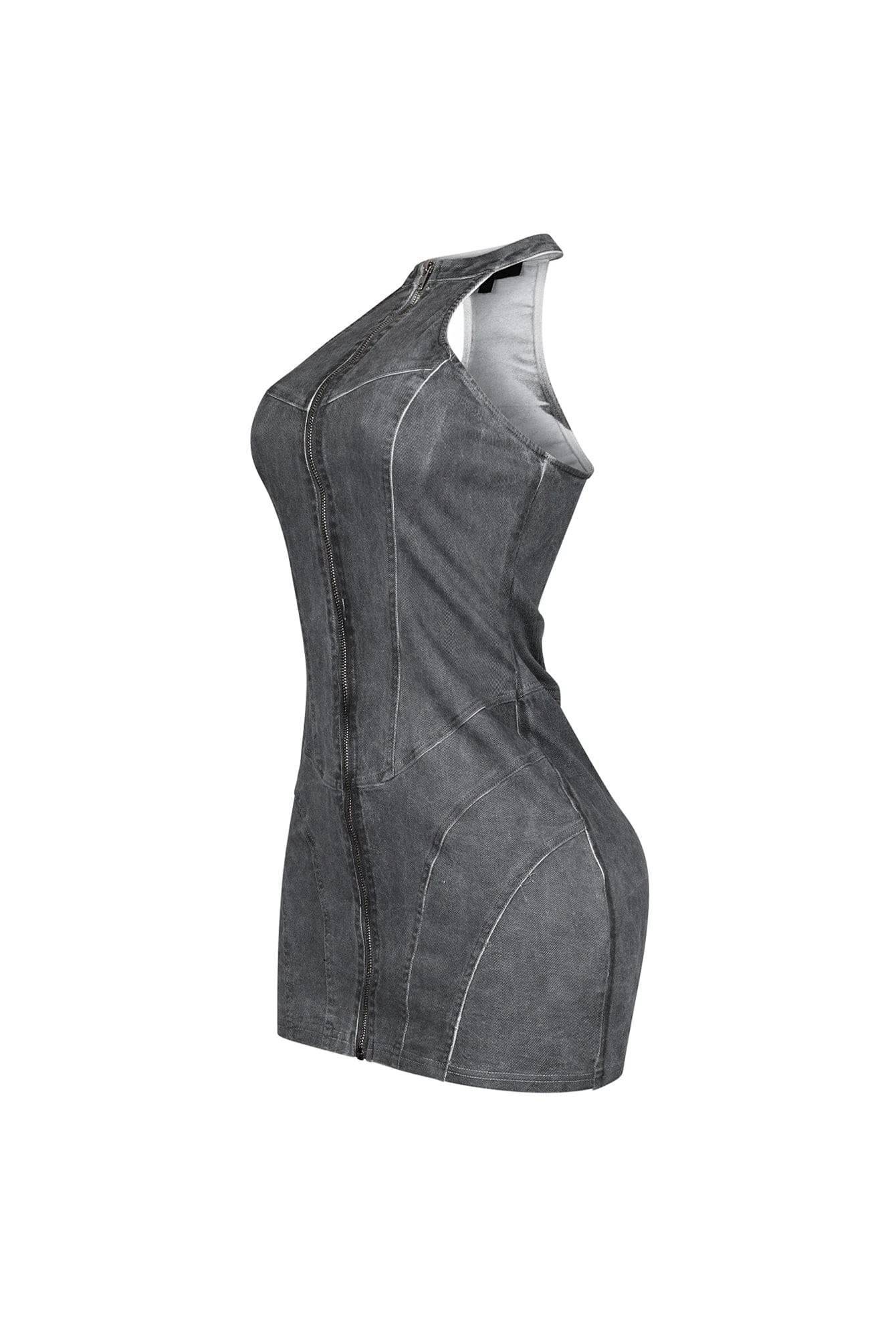 Denim Washed Halter Zip Up Mini Dress - Image 8