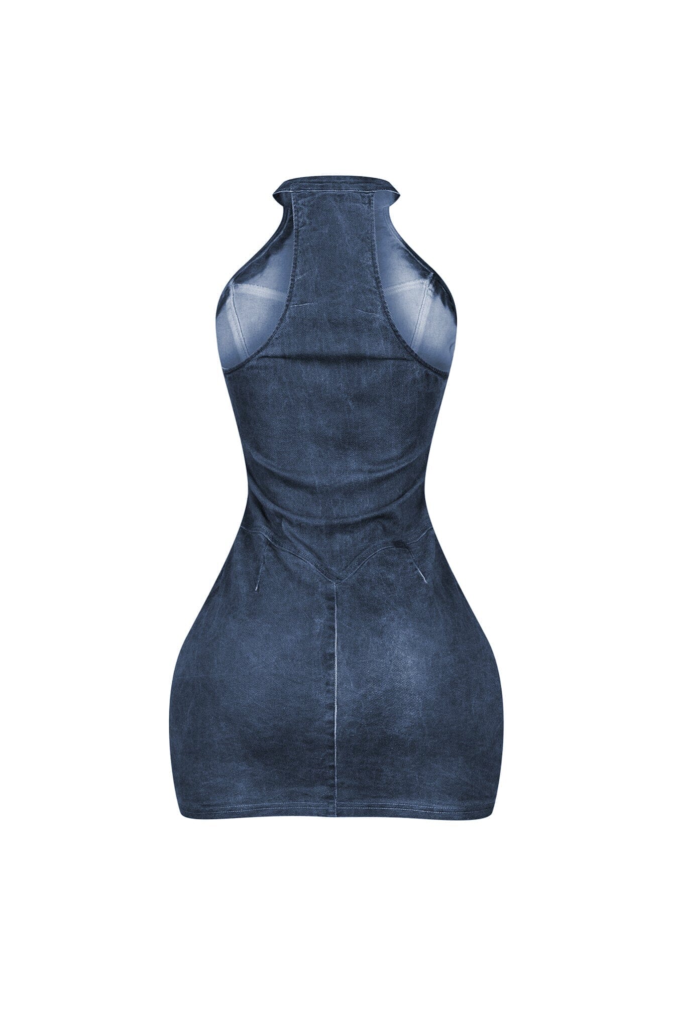 Denim Washed Halter Zip Up Mini Dress - Image 9