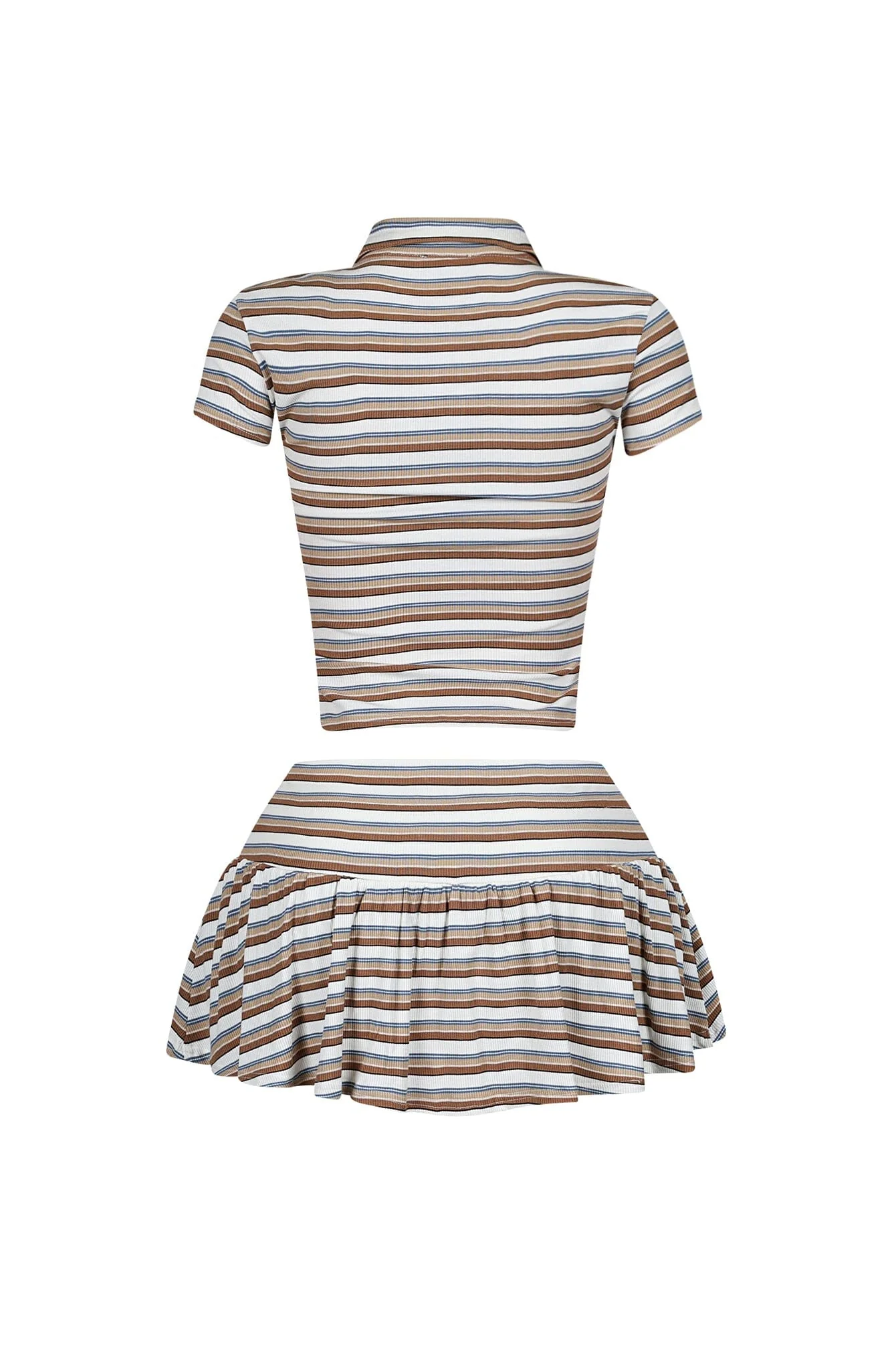 Dennet Striped Button Collar Top & Skirt SET - Image 4