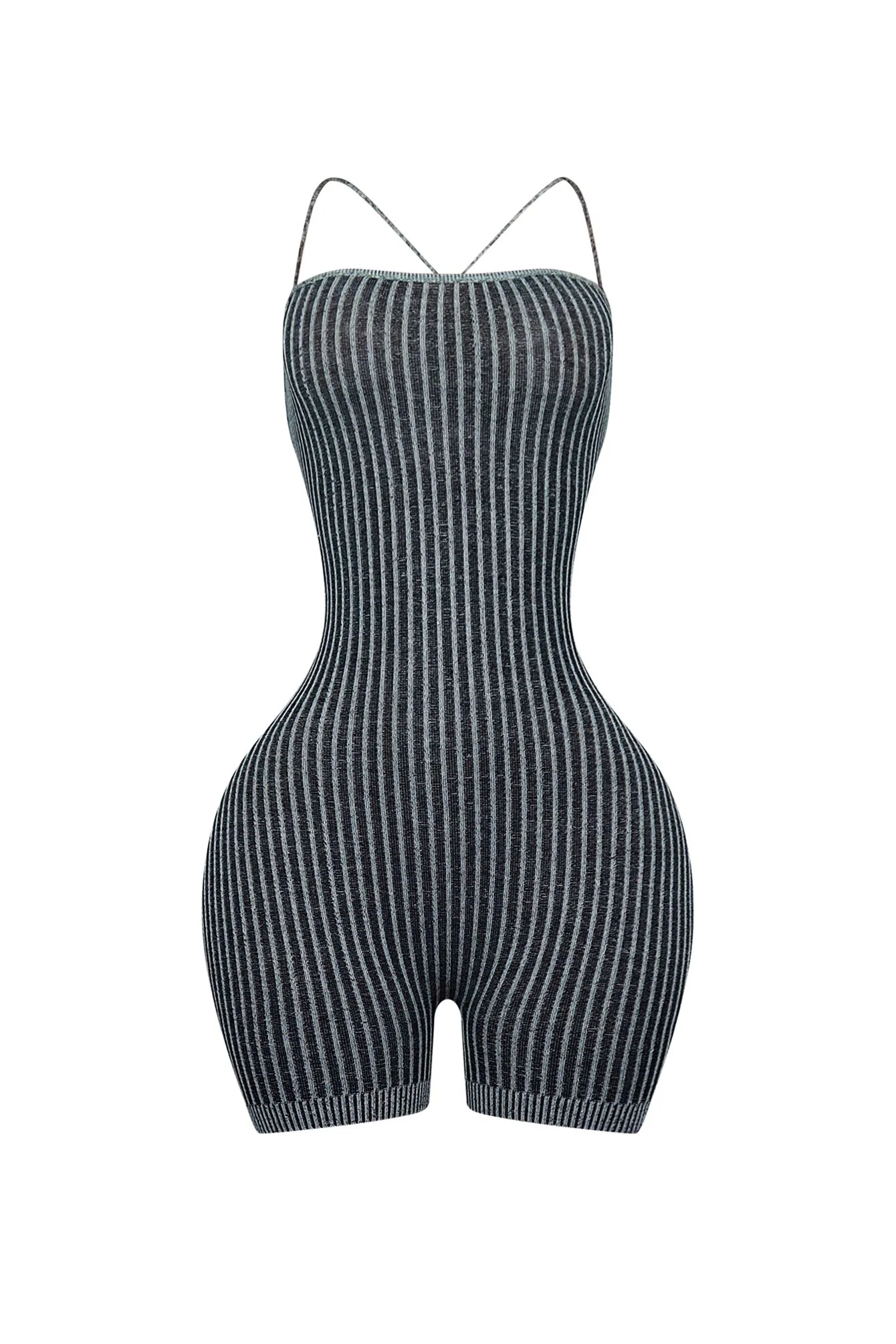 Details Two Tone Ribbed Knit Romper - Image 3