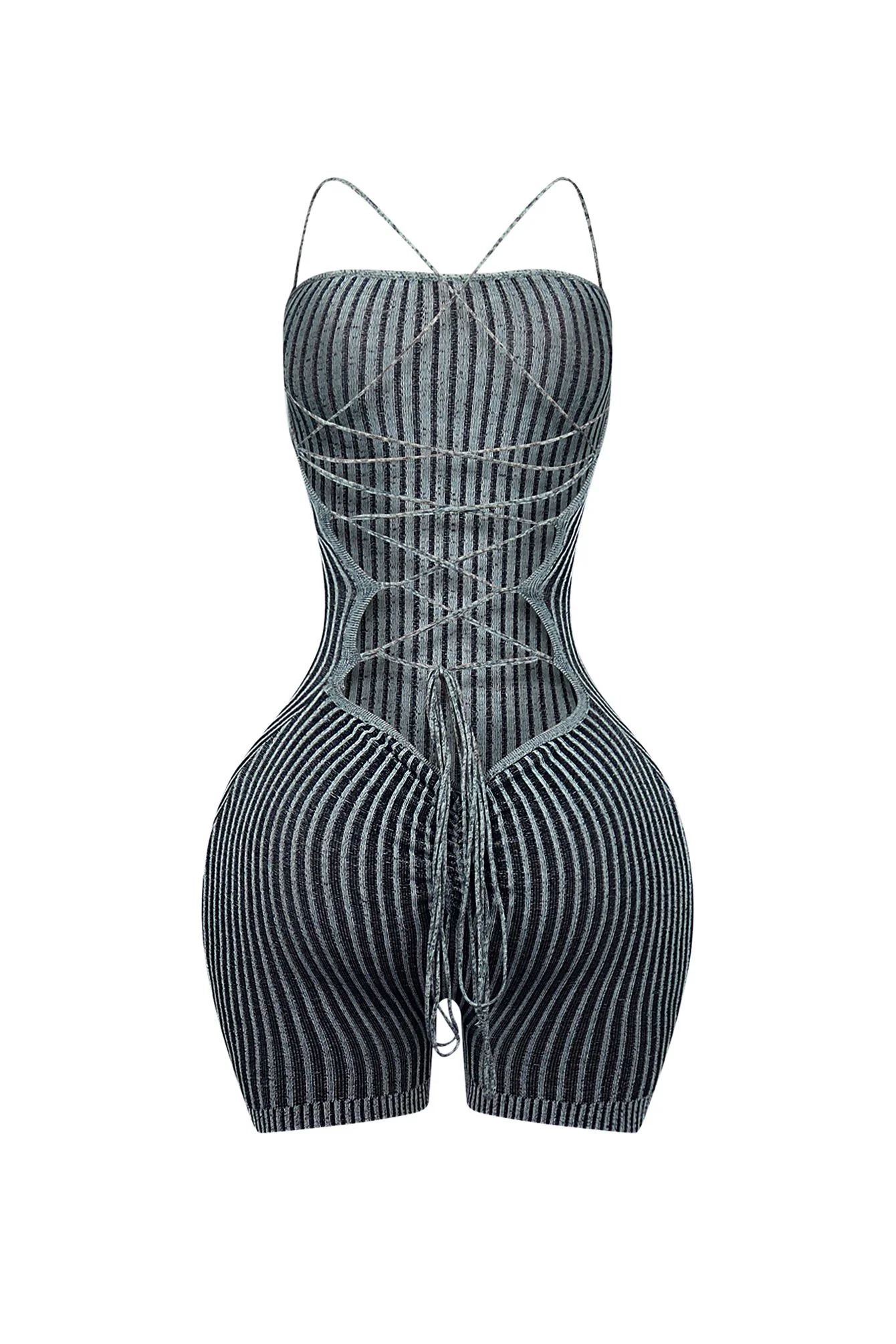 Details Two Tone Ribbed Knit Romper - Image 4