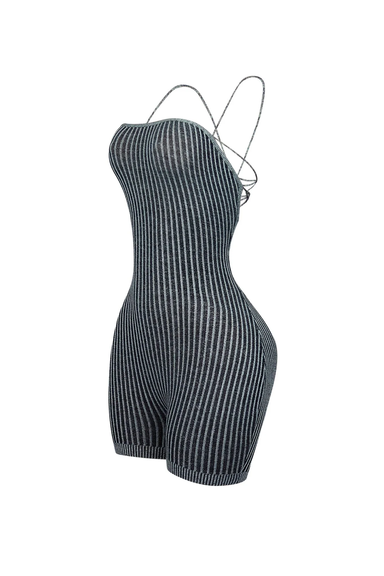 Details Two Tone Ribbed Knit Romper - Image 5