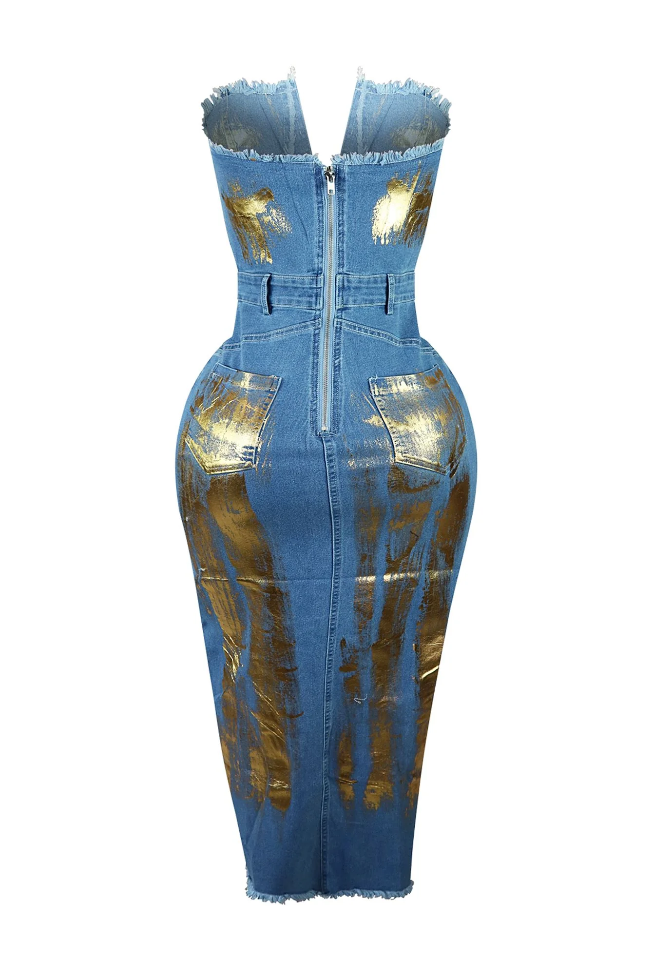 Dezi Metallic Detail Wired Denim Dress - Image 3