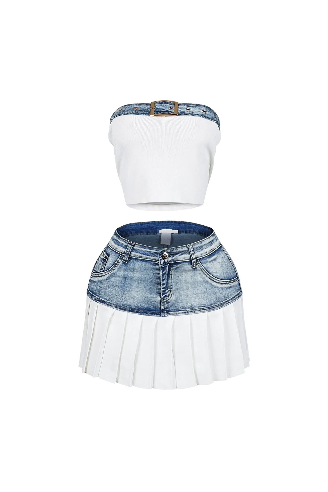 Discover Knit Denim Top & Skirt SET - Image 4