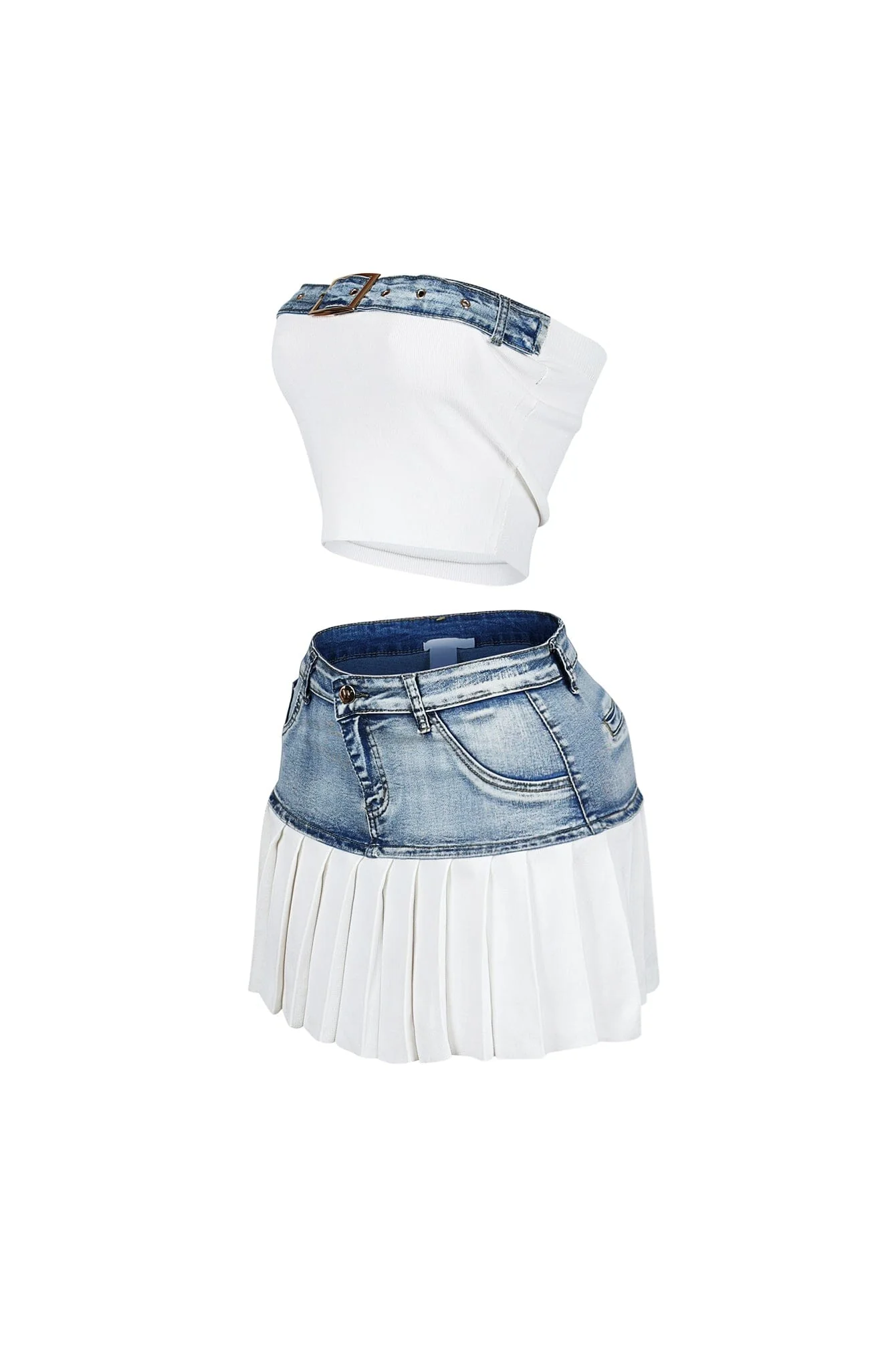 Discover Knit Denim Top & Skirt SET - Image 5