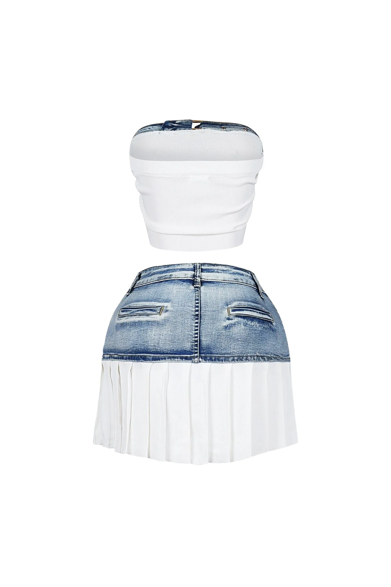Discover Knit Denim Top & Skirt SET - Image 6