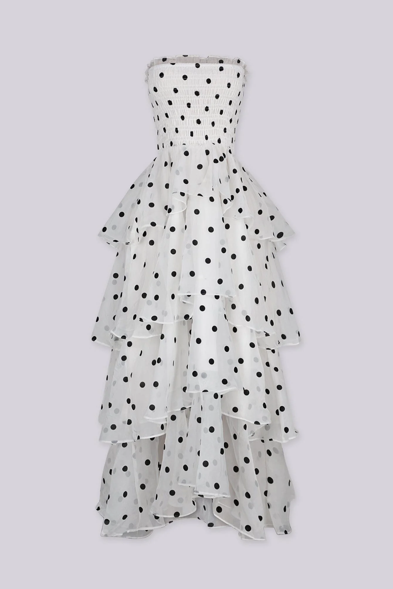 Dotty Smocked Tiered Midi Dress - Image 3
