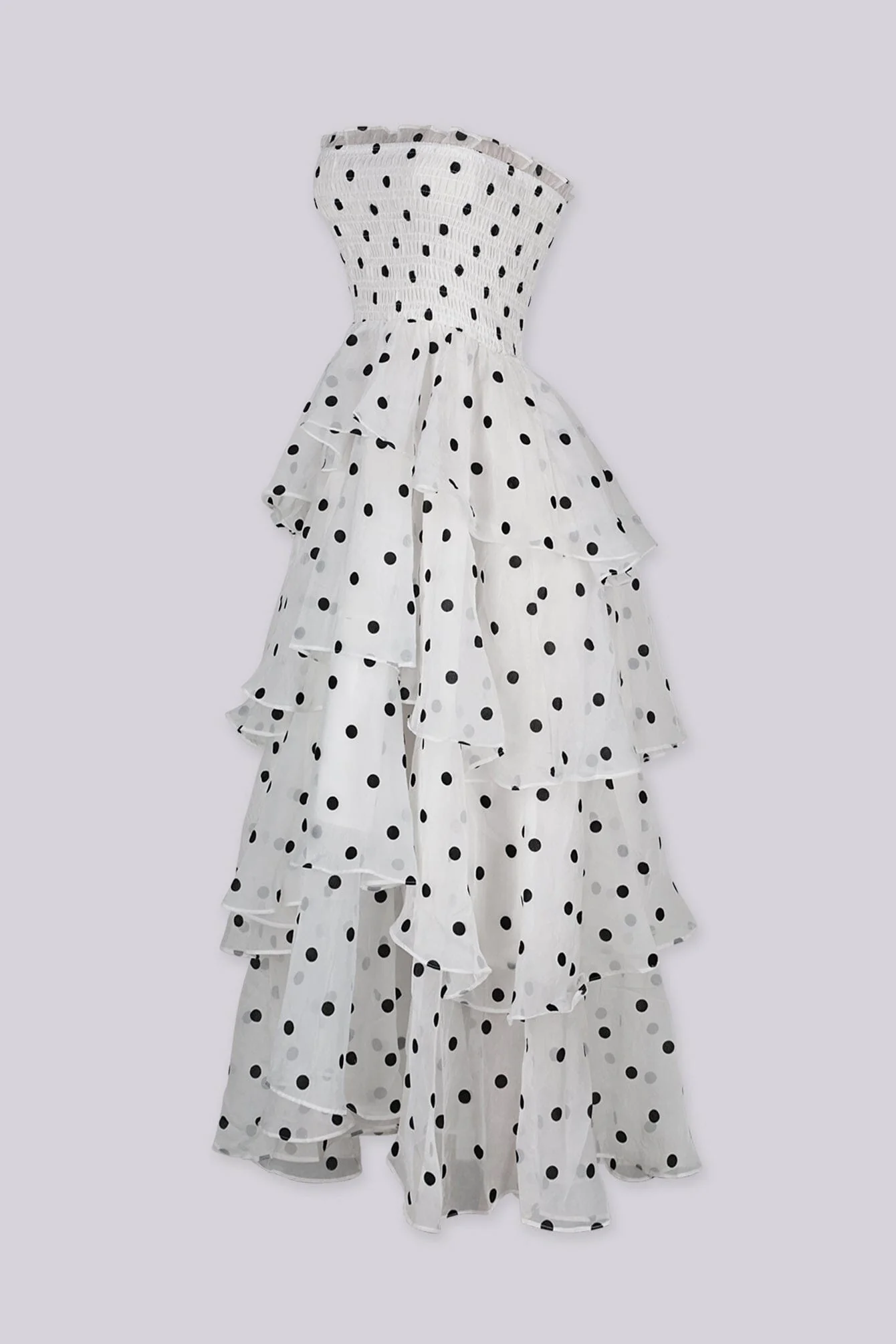 Dotty Smocked Tiered Midi Dress - Image 4
