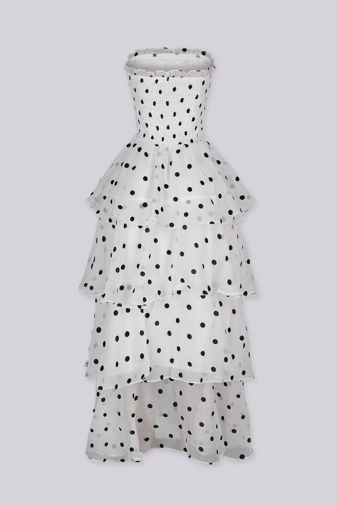 Dotty Smocked Tiered Midi Dress - Image 5
