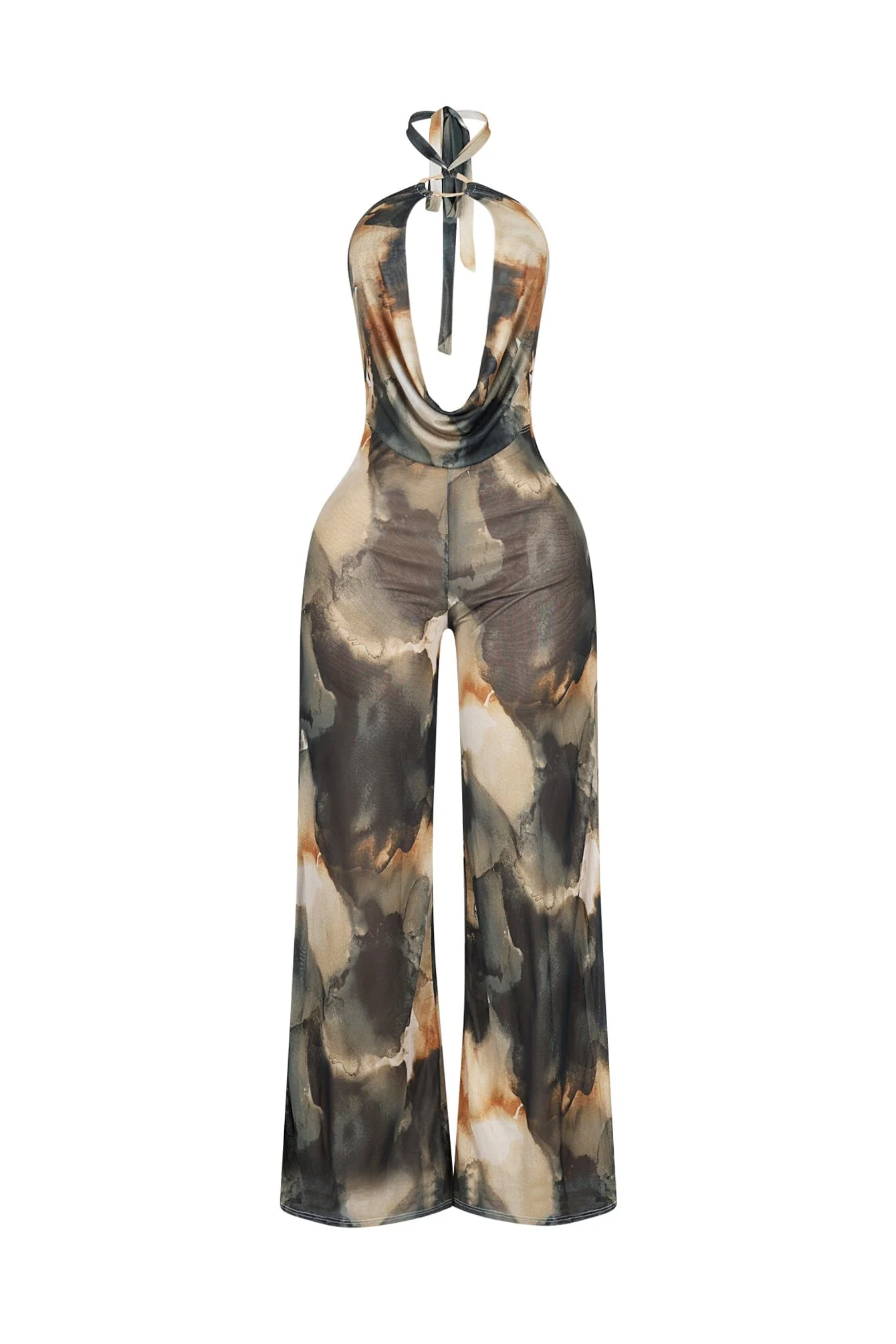 Dresden Mesh Print Halter Jumpsuit - Image 3
