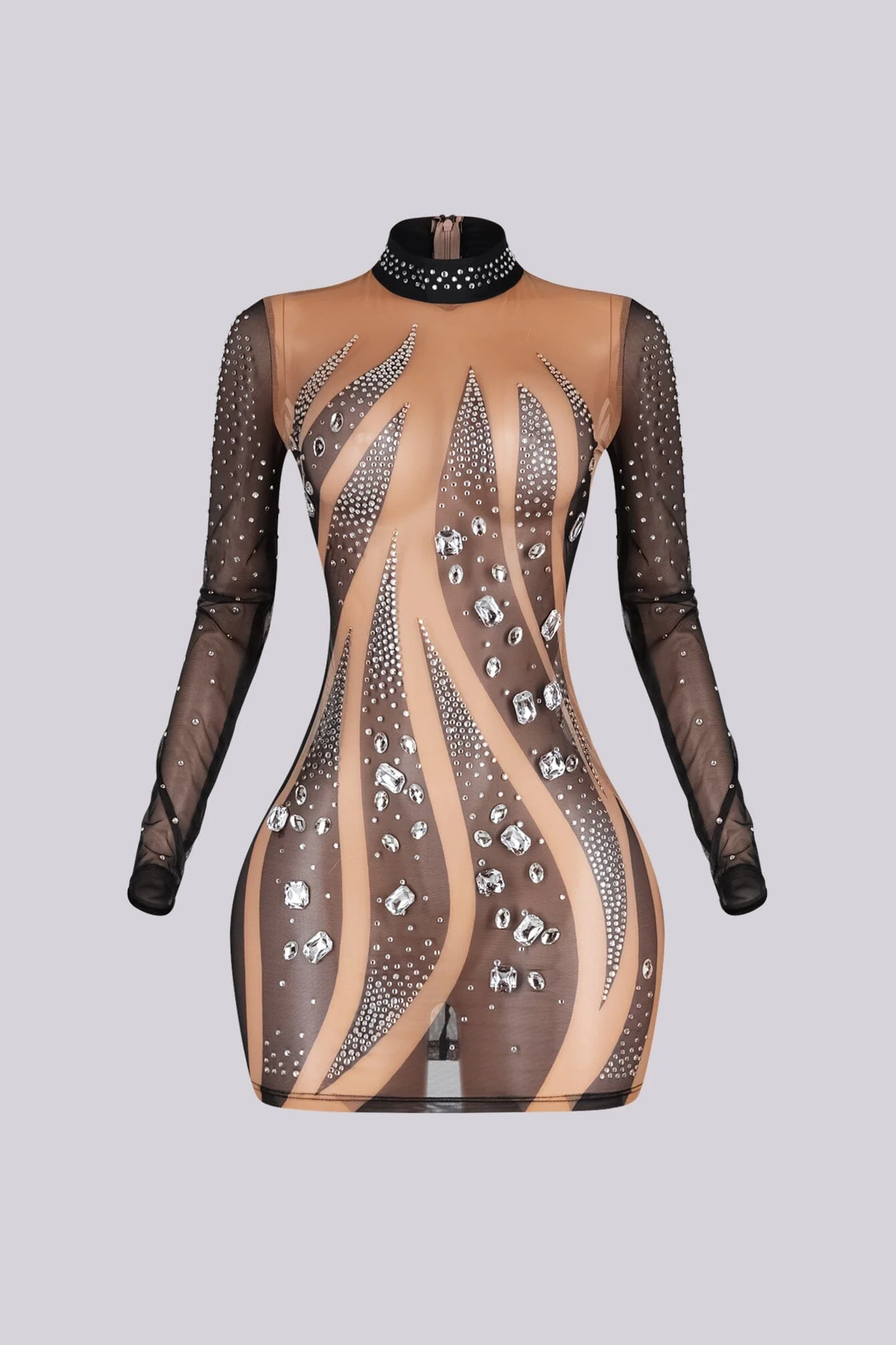 Elira Long Sleeve Rhinestone Mesh Dress - Image 3