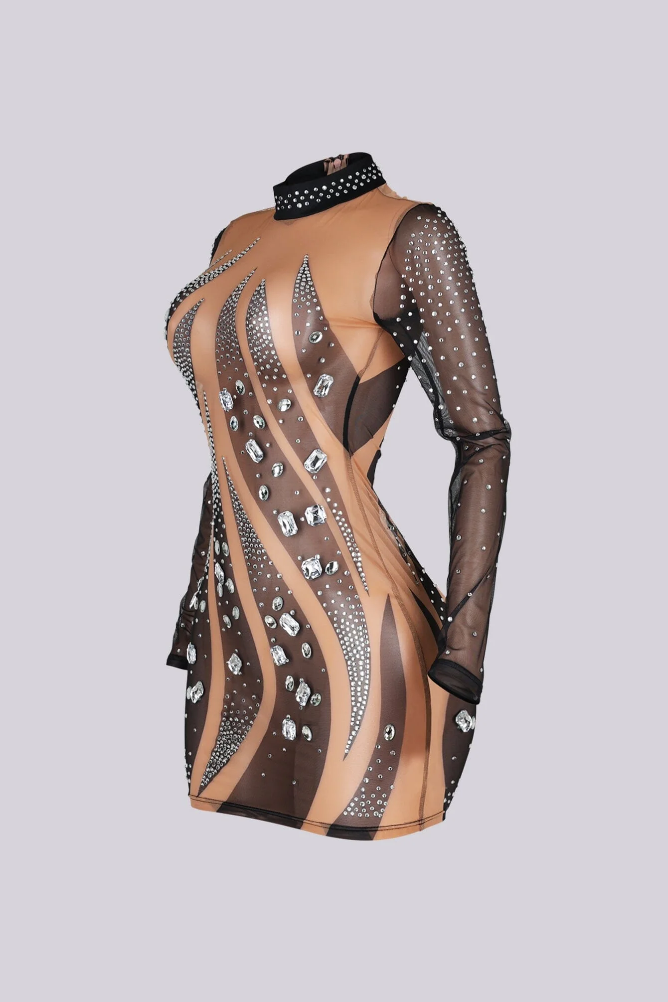 Elira Long Sleeve Rhinestone Mesh Dress - Image 4