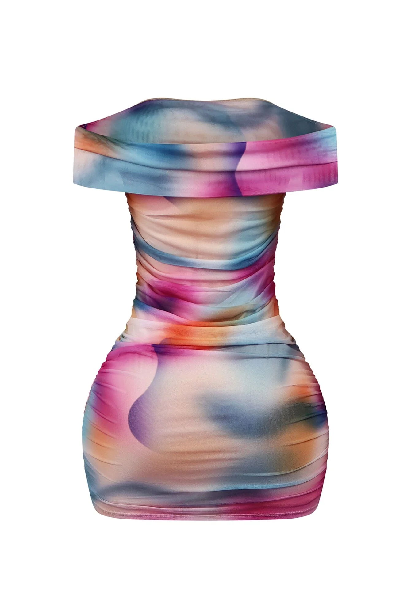 Elsa Print Mesh Ruched Off Shoulder Mini Dress - Image 5