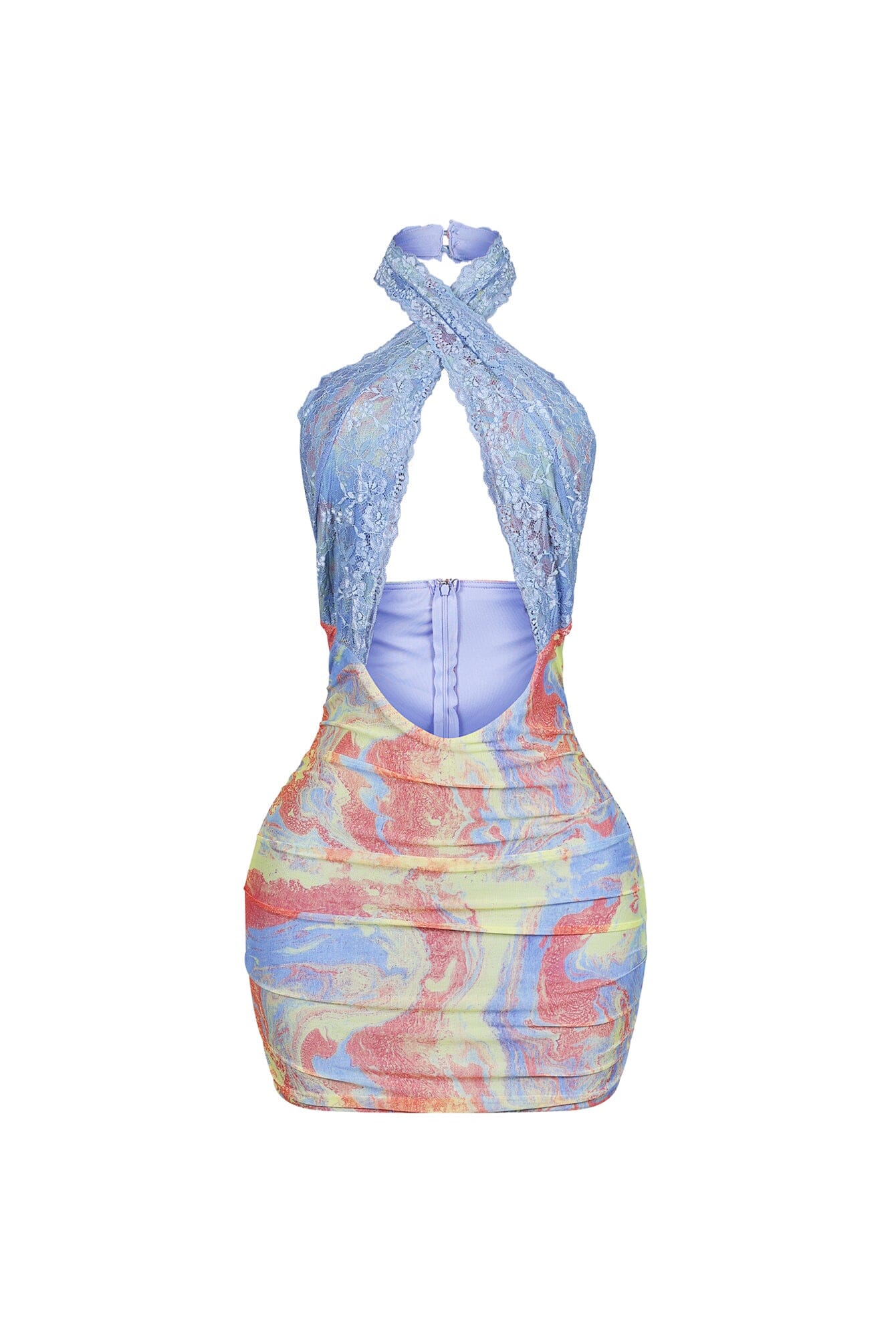 Ethereal Mesh Print Lace Halter Mini Dress - Image 4