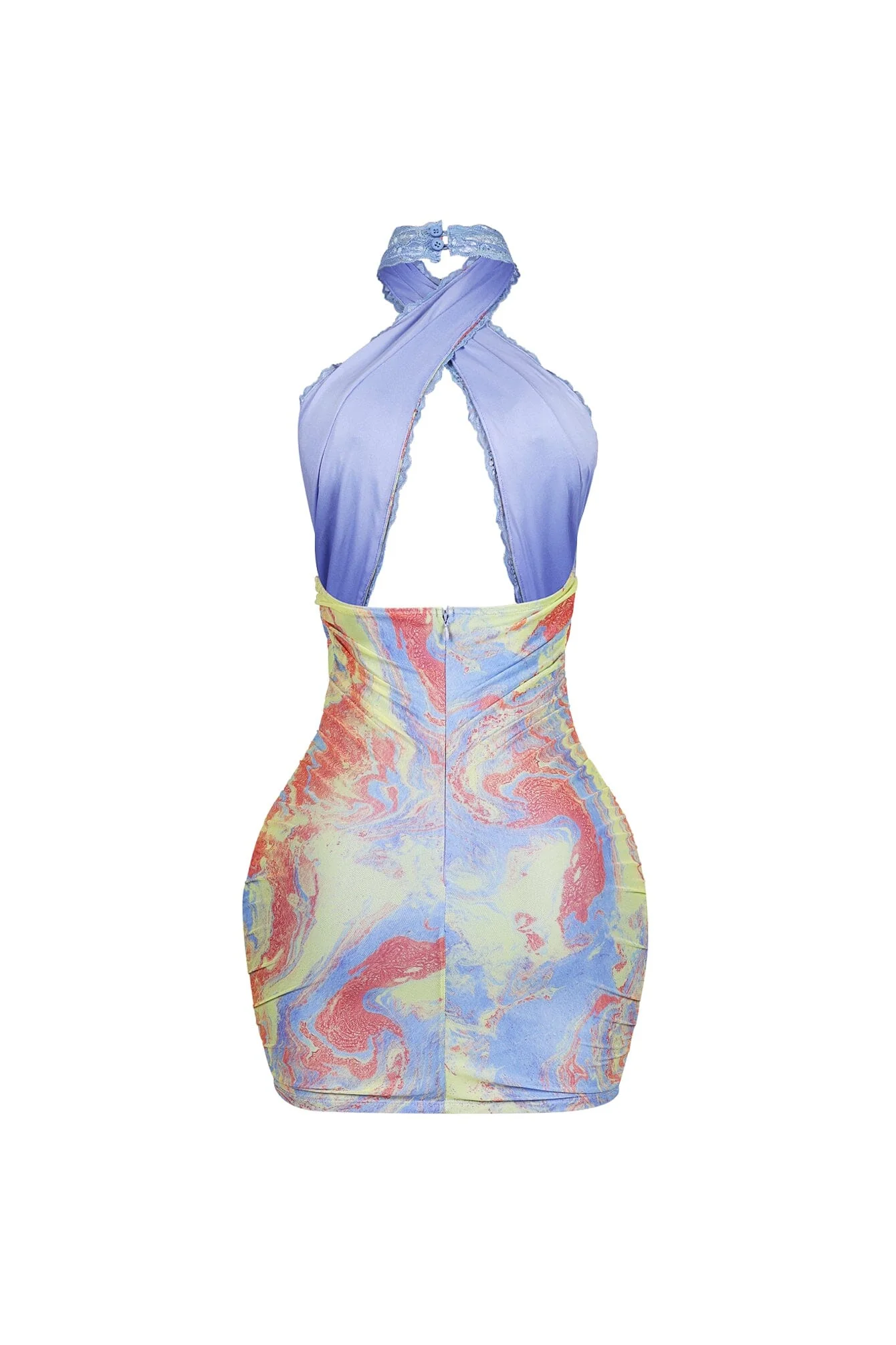 Ethereal Mesh Print Lace Halter Mini Dress - Image 6