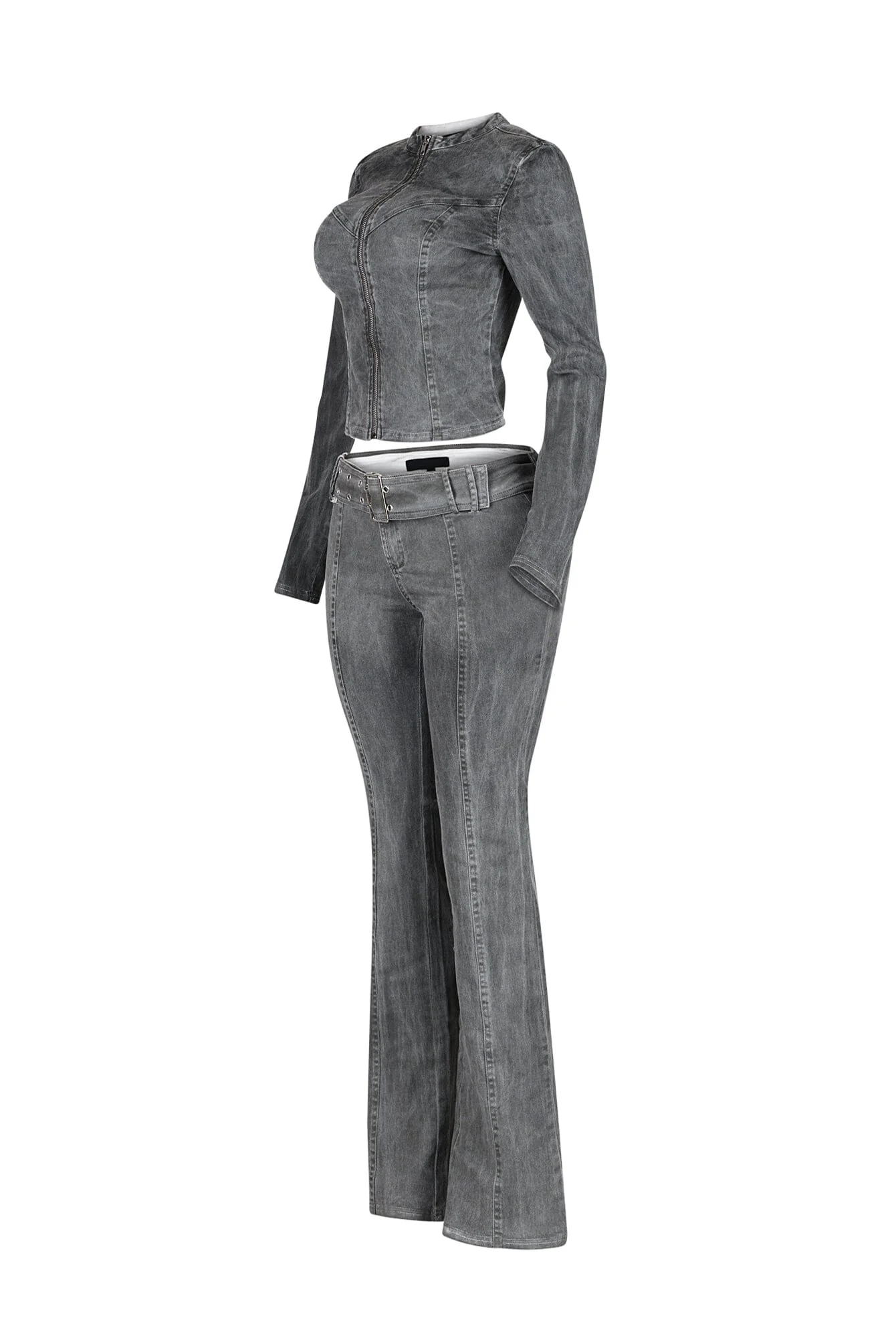 Euni Washed Denim Zip Up Top & Pants SET - Image 4