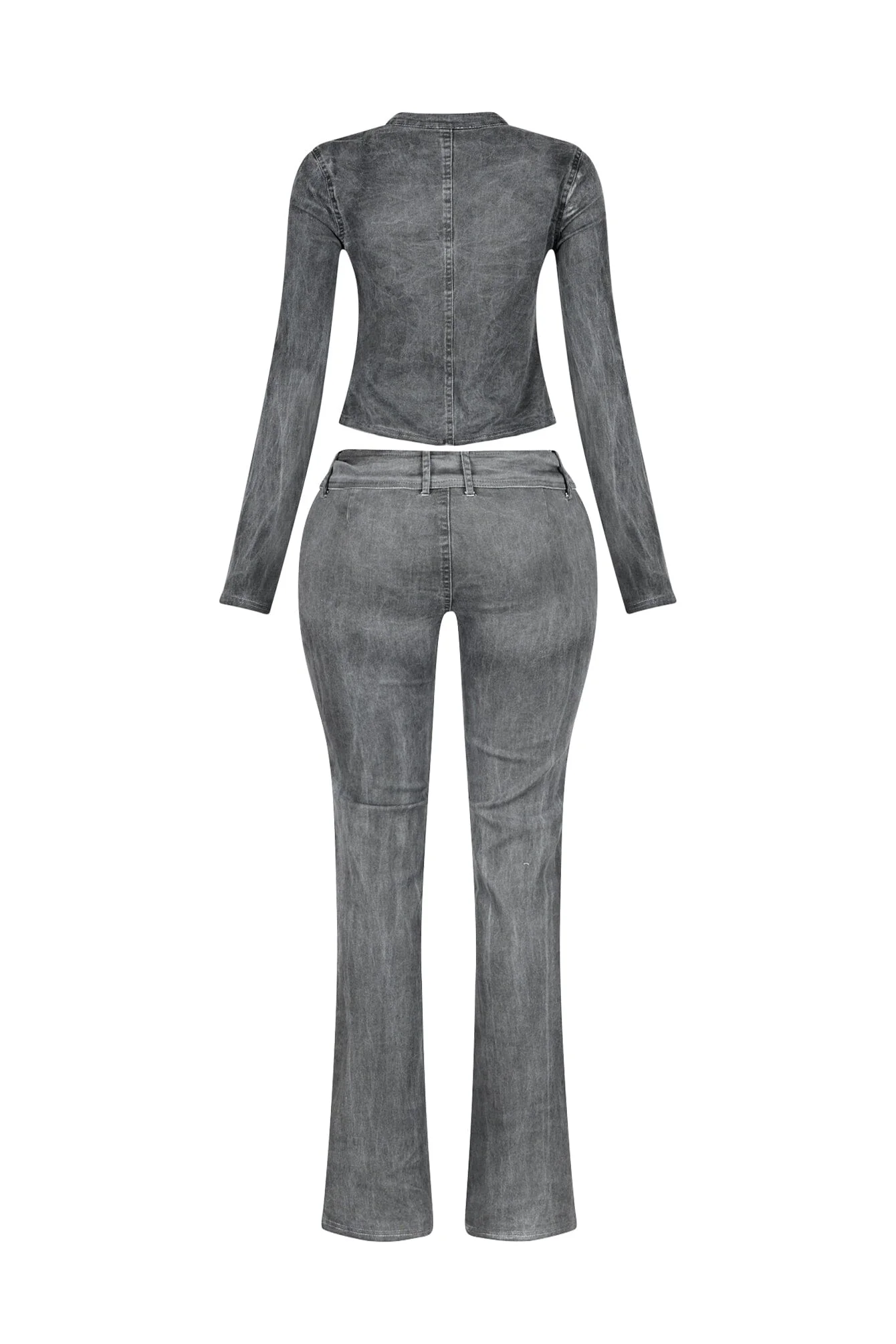Euni Washed Denim Zip Up Top & Pants SET - Image 5