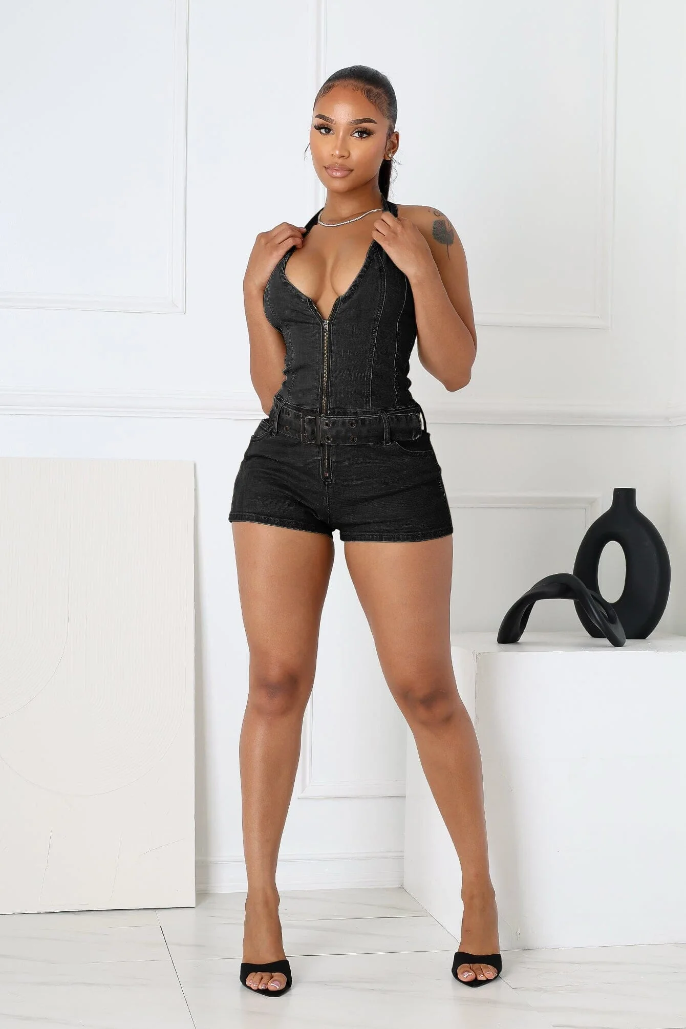Everyday Belted Halter Utility Romper - Image 3