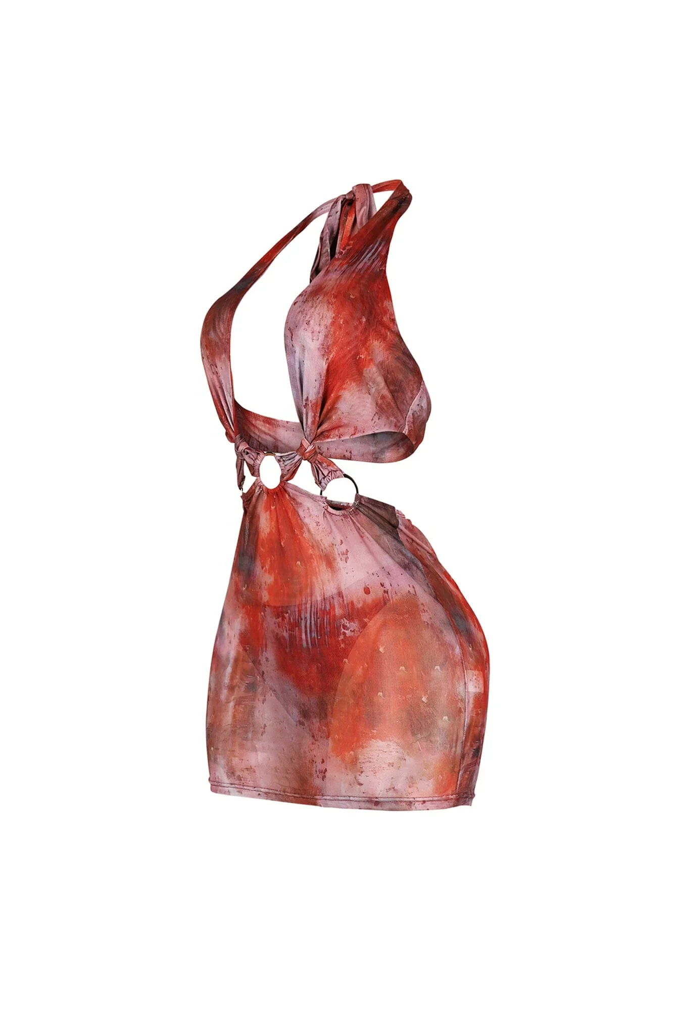 Exotic Mesh Print Cut Out Mini Dress - Image 4