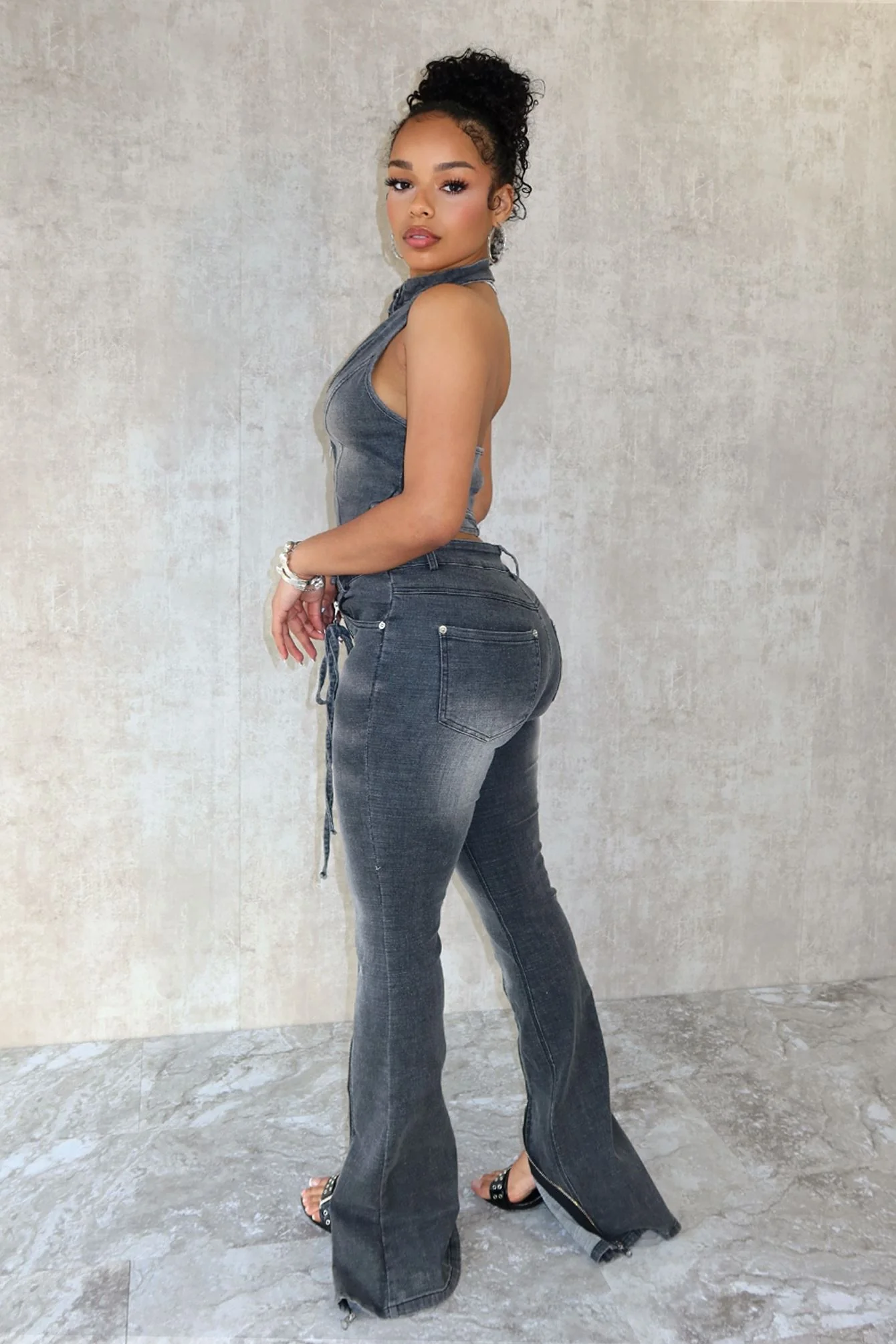 Free Fallin Vintage Denim Halter Top & Pants SET - Image 2