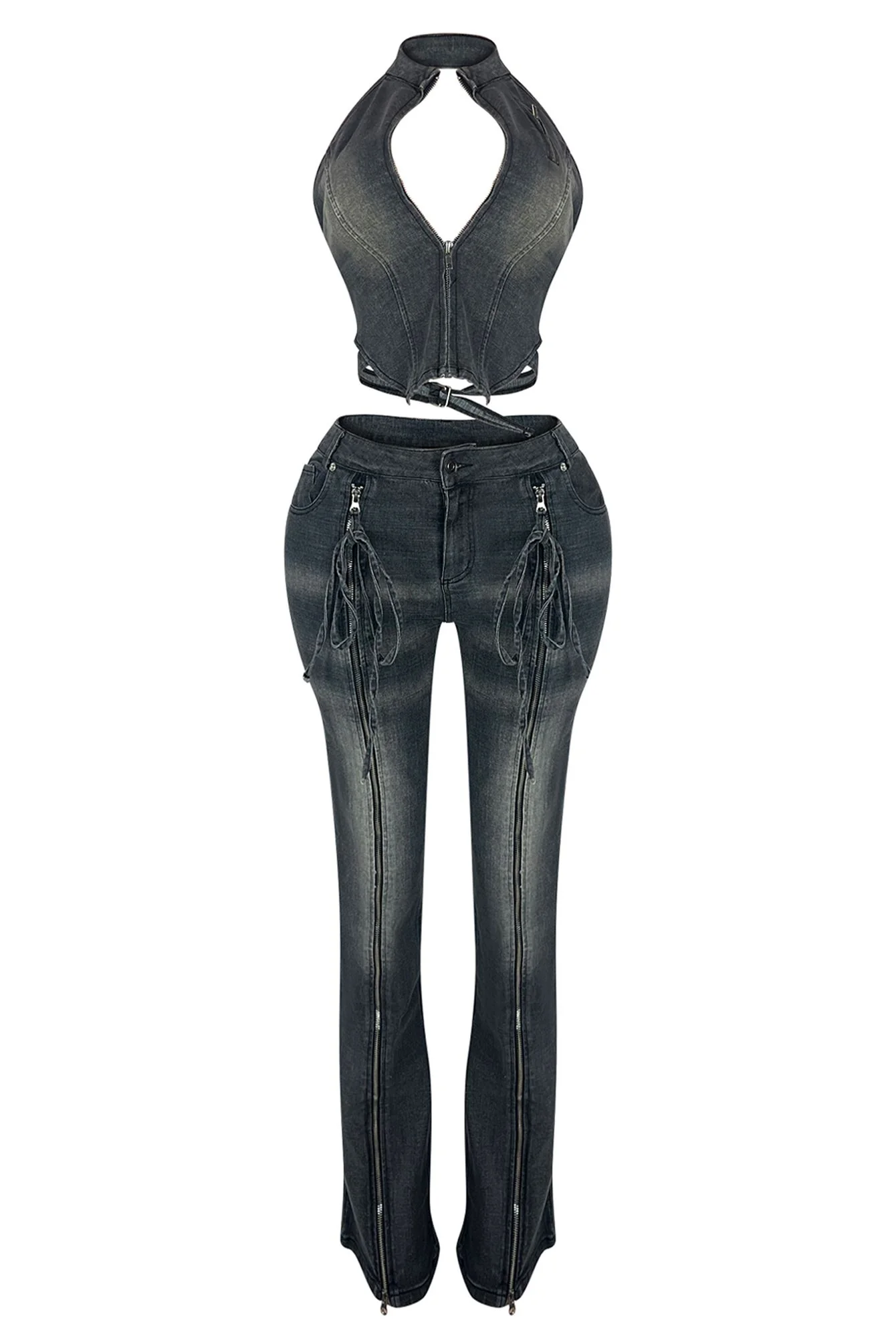 Free Fallin Vintage Denim Halter Top & Pants SET - Image 3