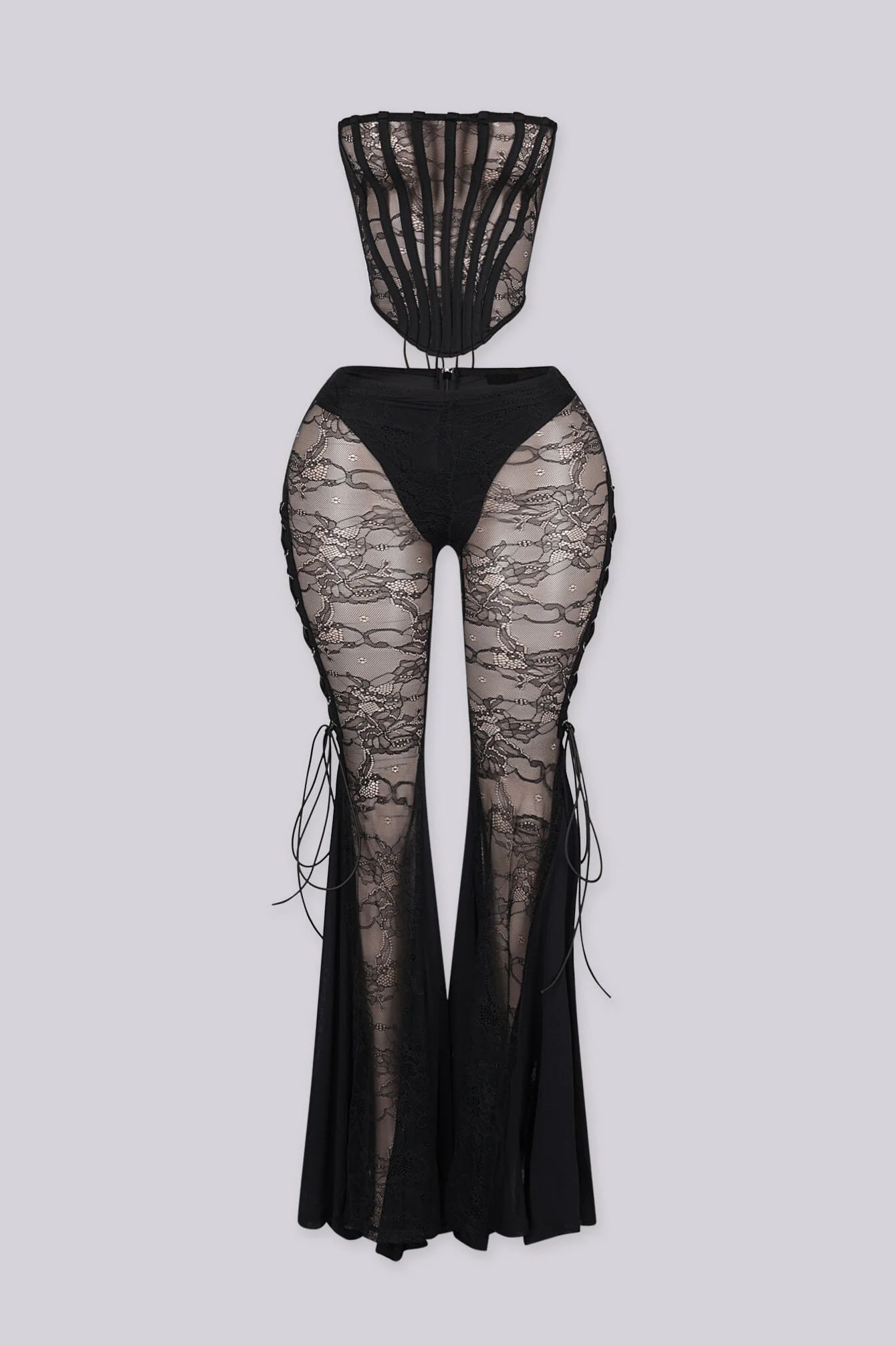 Frost Sheer Lace Corset & Flare Pants SET