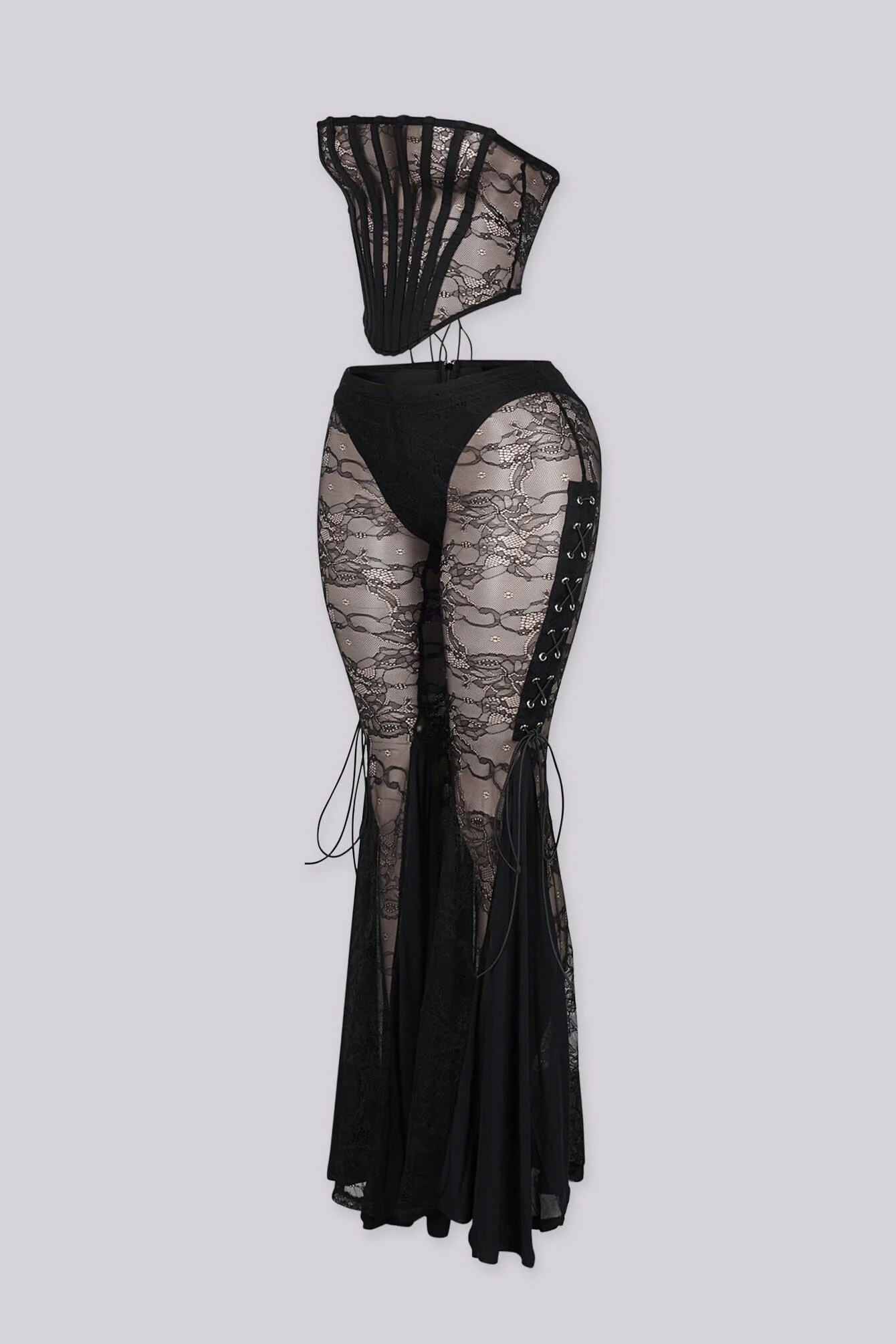 Frost Sheer Lace Corset & Flare Pants SET - Image 2