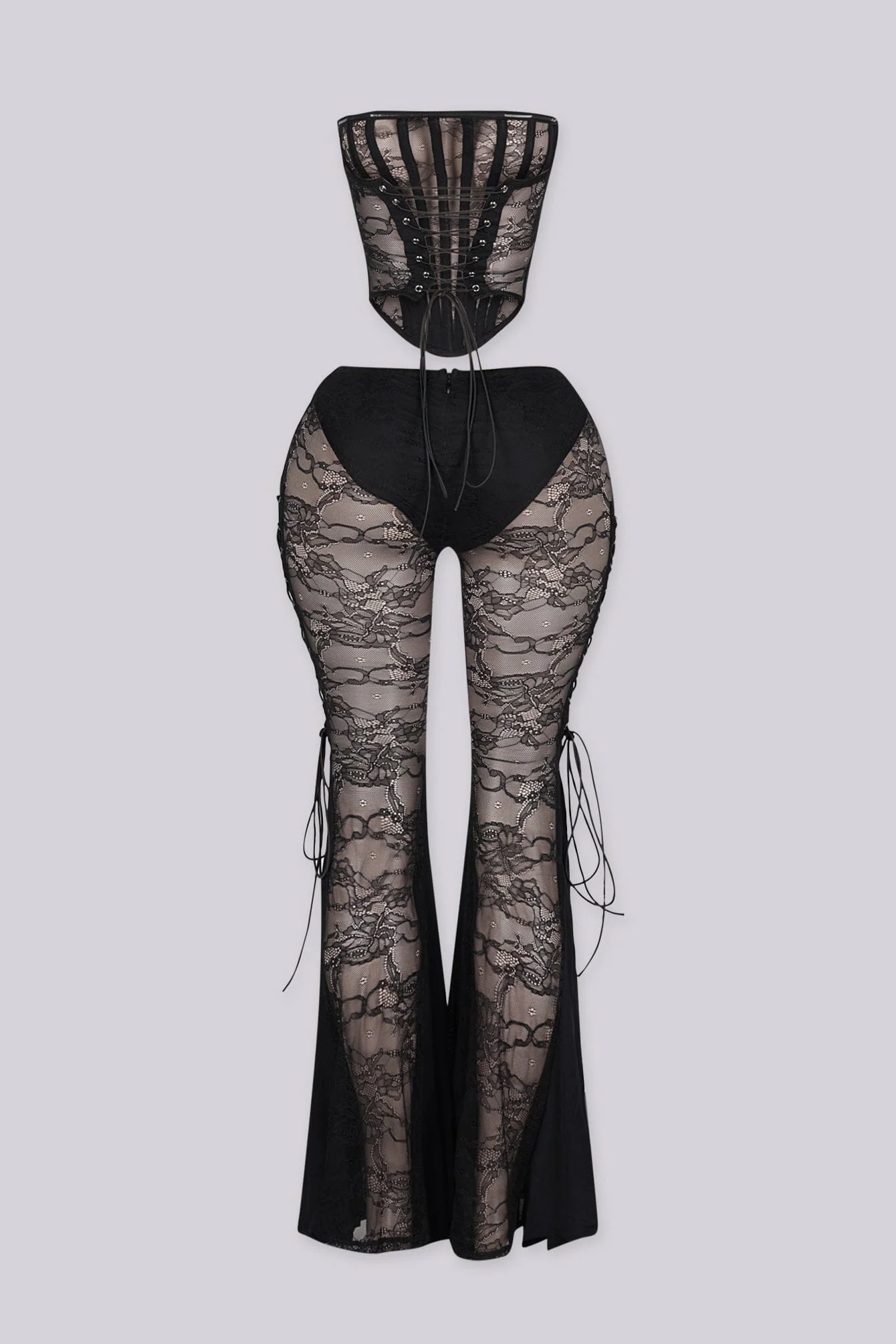 Frost Sheer Lace Corset & Flare Pants SET - Image 3