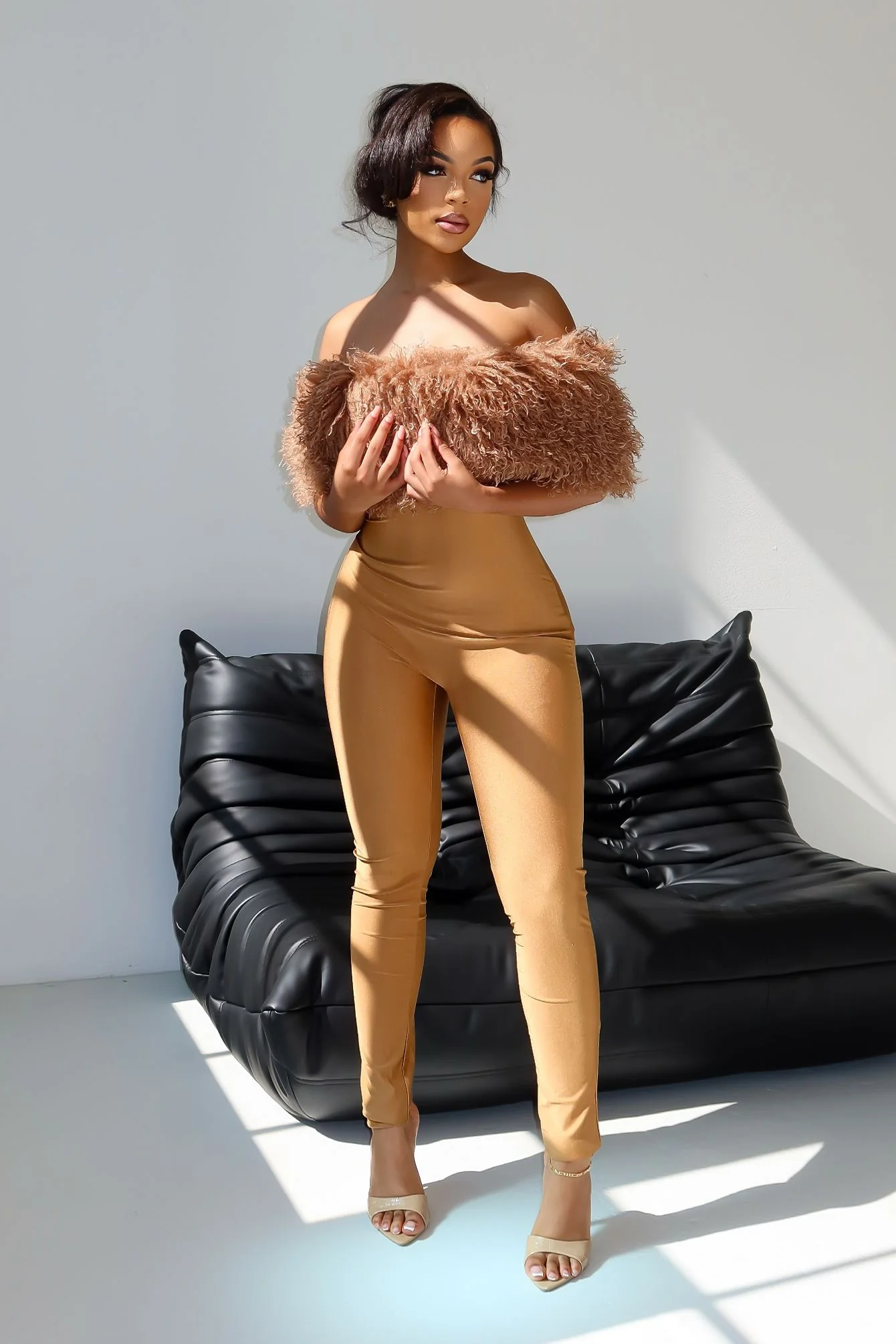 Furshine Off Shoulder Tricoat Jumpsuit - Image 3