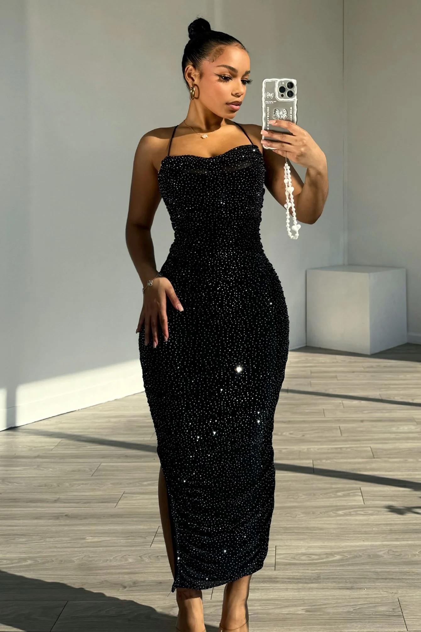 Gemma Rhinestone Mesh Ruched Dress - Image 9