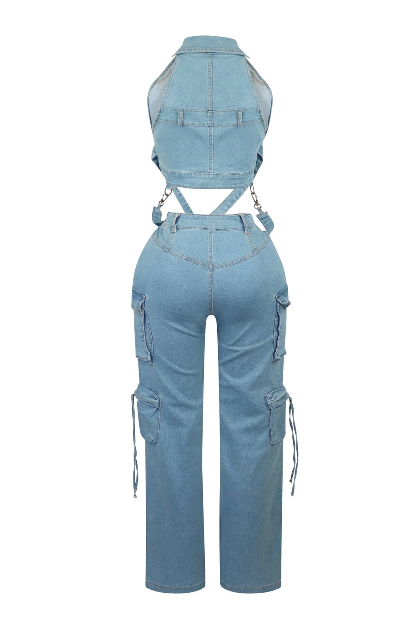 Get Goin Denim Cross Straps Vest & Pants SET - Image 5