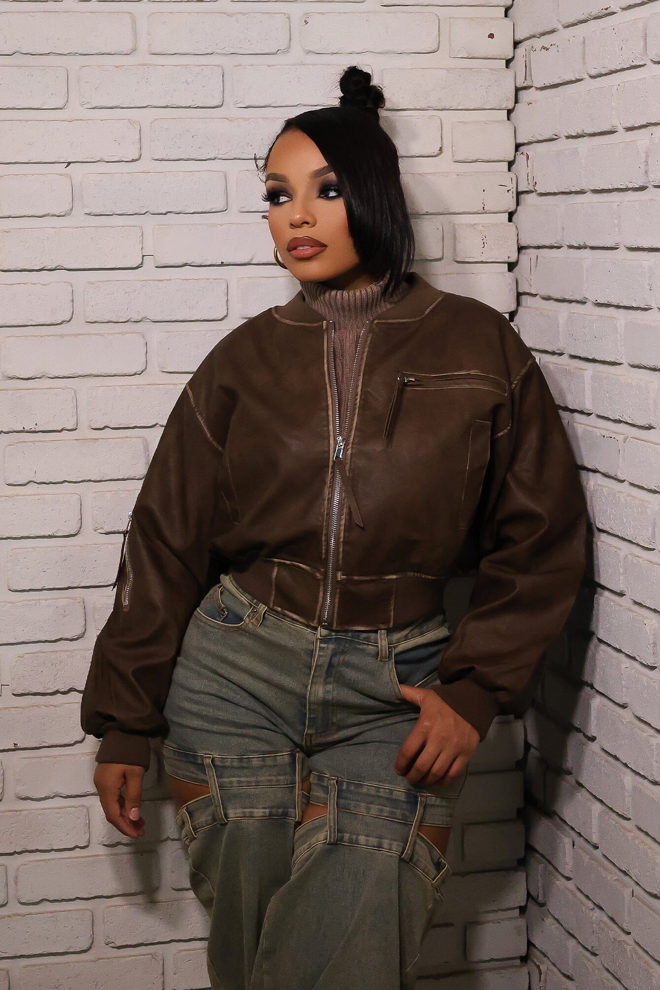 Gianna Faux Leather Bomber Jacket - Image 3