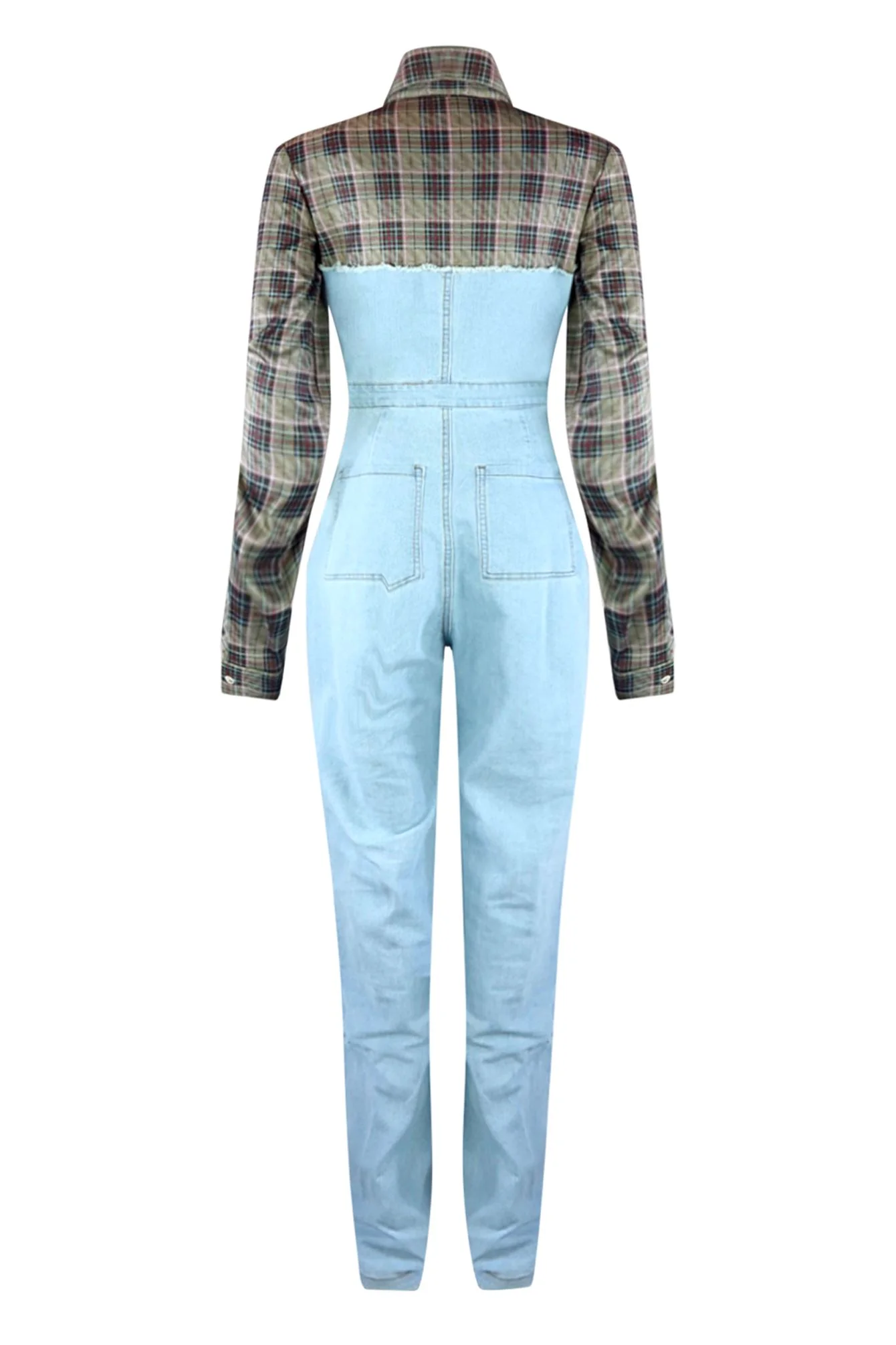 Giddy Up Plaid Shirt Denim Jumpsuit - Image 4