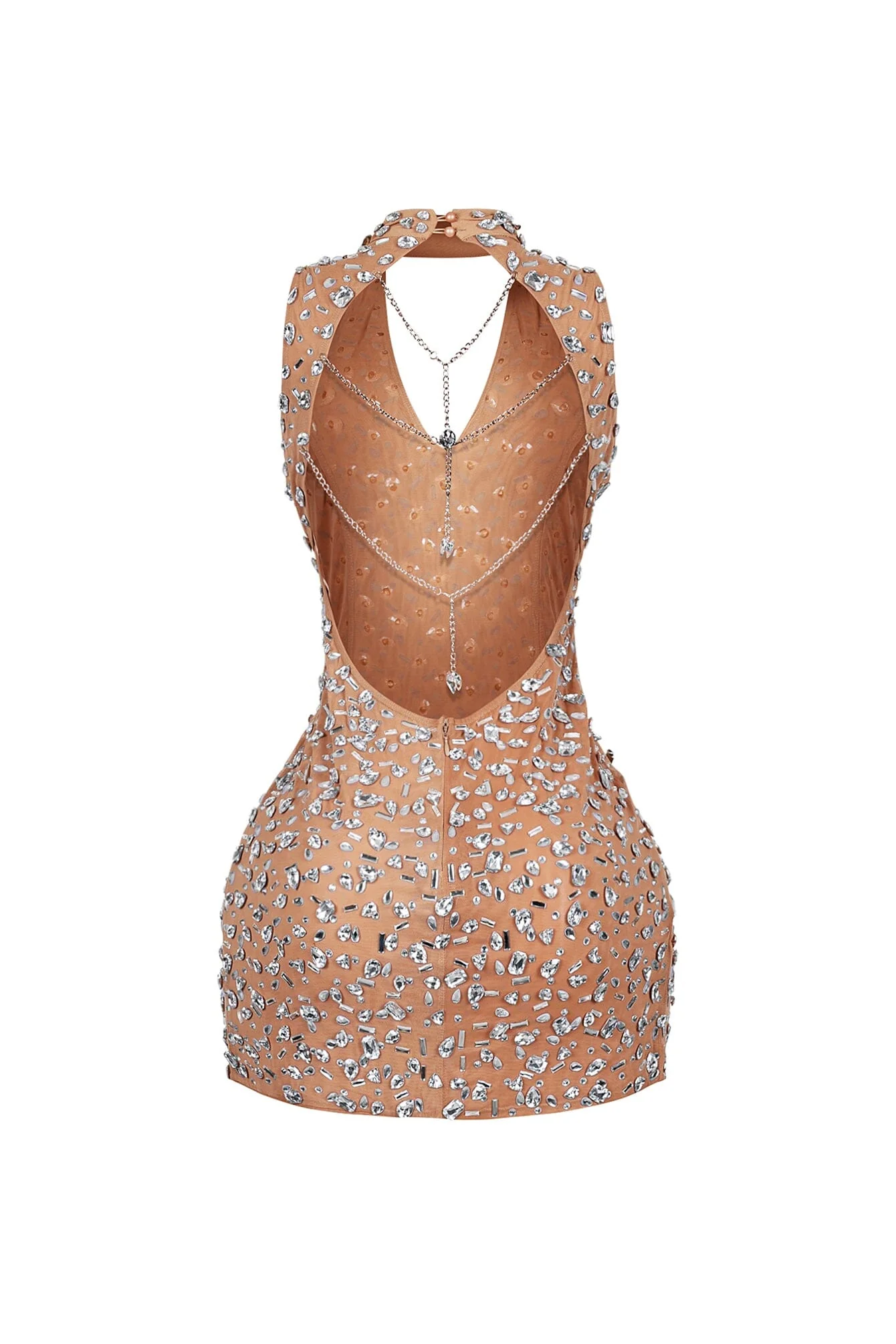 Gina Rhinestone Mesh Halter Mini Dress - Image 11