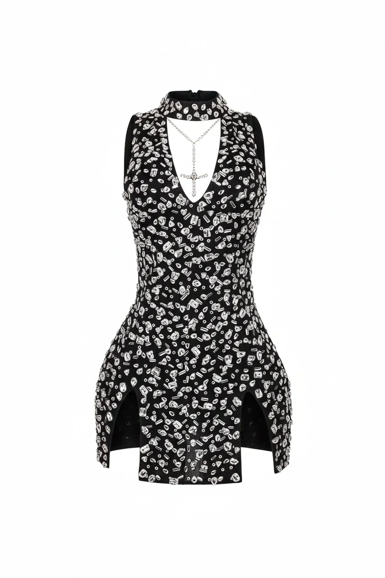 Gina Rhinestone Mesh Halter Mini Dress - Image 6